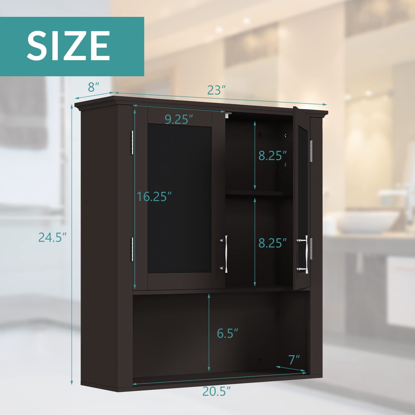 MEETWARM Wall Mounted Bathroom Cabinet with Adjustable Shelves - Double Door Wood Medicine Storage Organizer for Over The Toilet Space - Perfect for Bathroom Organization and Small Space Storage