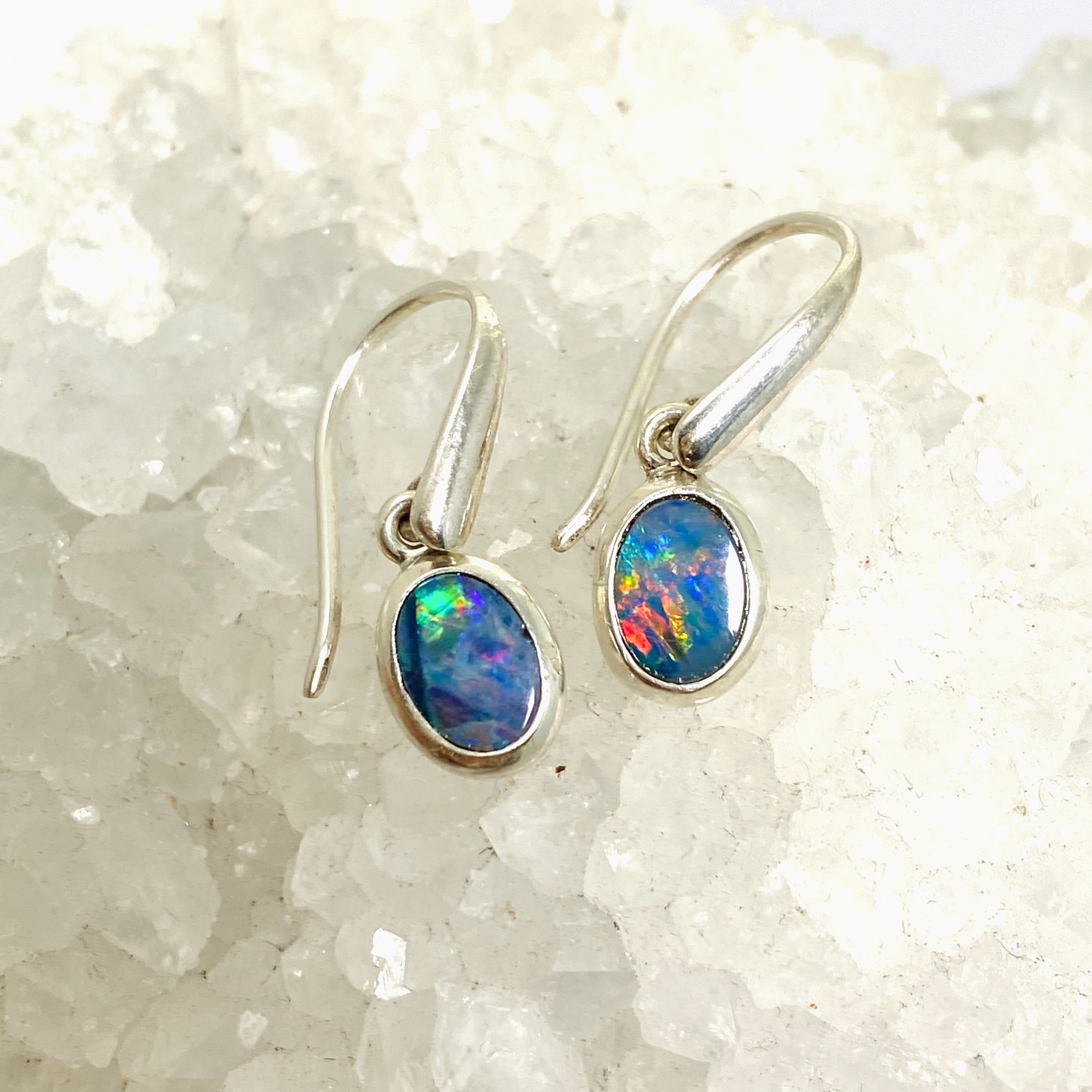 Natural Opal Doublet Oval Cabochon Earrings - Lightning Ridge Australian Opal Jewelry for Women - Perfect for Weddings, Parties & Special Occasions