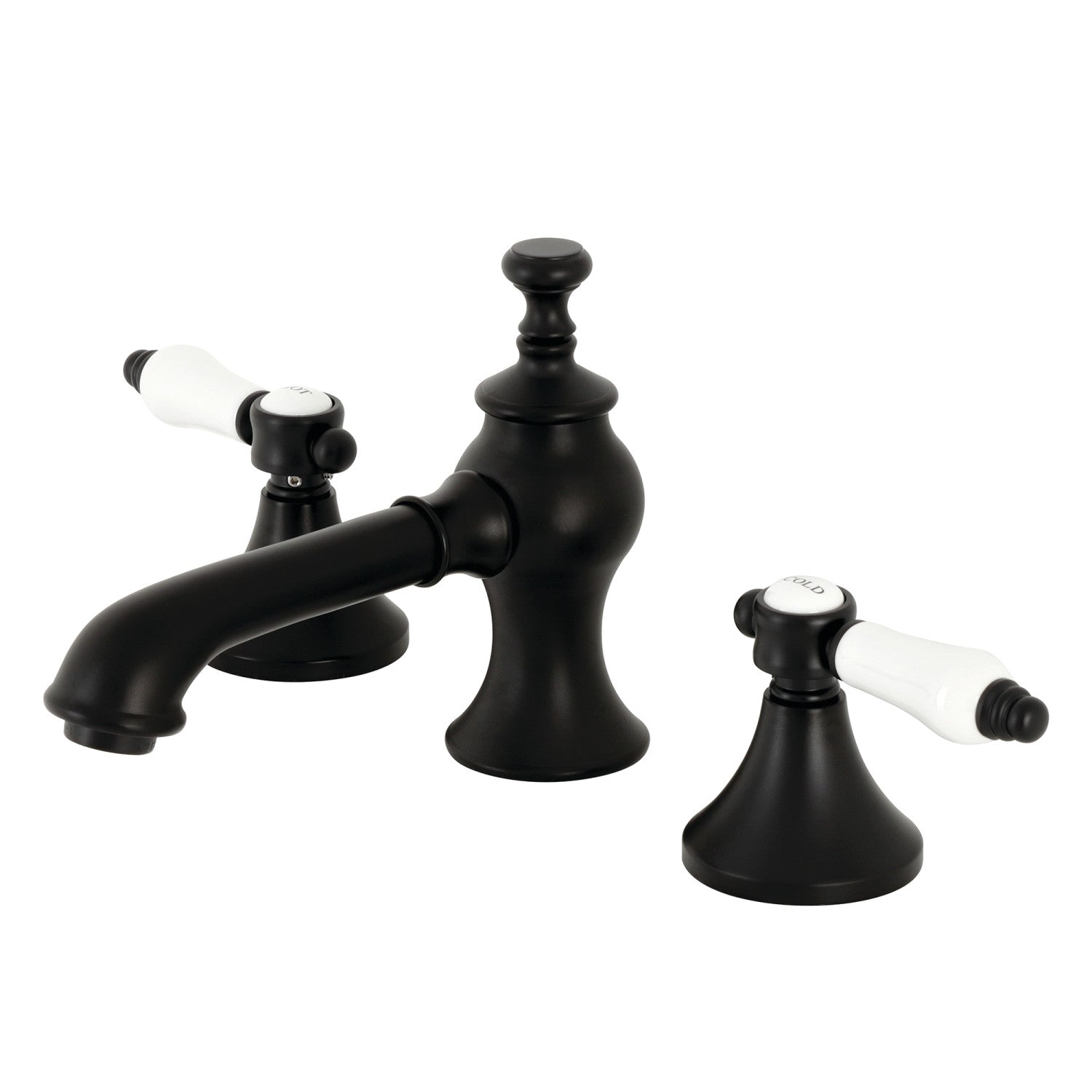 Bel Air KC7060BPL Matte Black Widespread Bathroom Faucet - 2 Handle 3 Hole Deck Mount with Brass Pop Up Drain - Perfect for Modern Bathroom Vanities & Powder Rooms