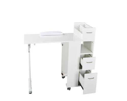 Portable White Folding Manicure Table with Storage Cabinet - Professional Nail Salon Equipment for Home & Spa Use - BA3902