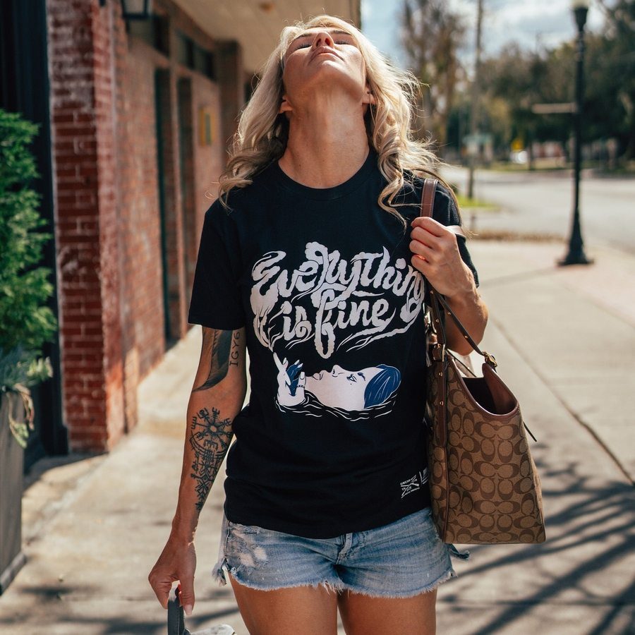 Women's Everything Is Fine Boyfriend Fit T-Shirt - Black | Casual Comfort Tee for Everyday Wear, Lounge & Outings