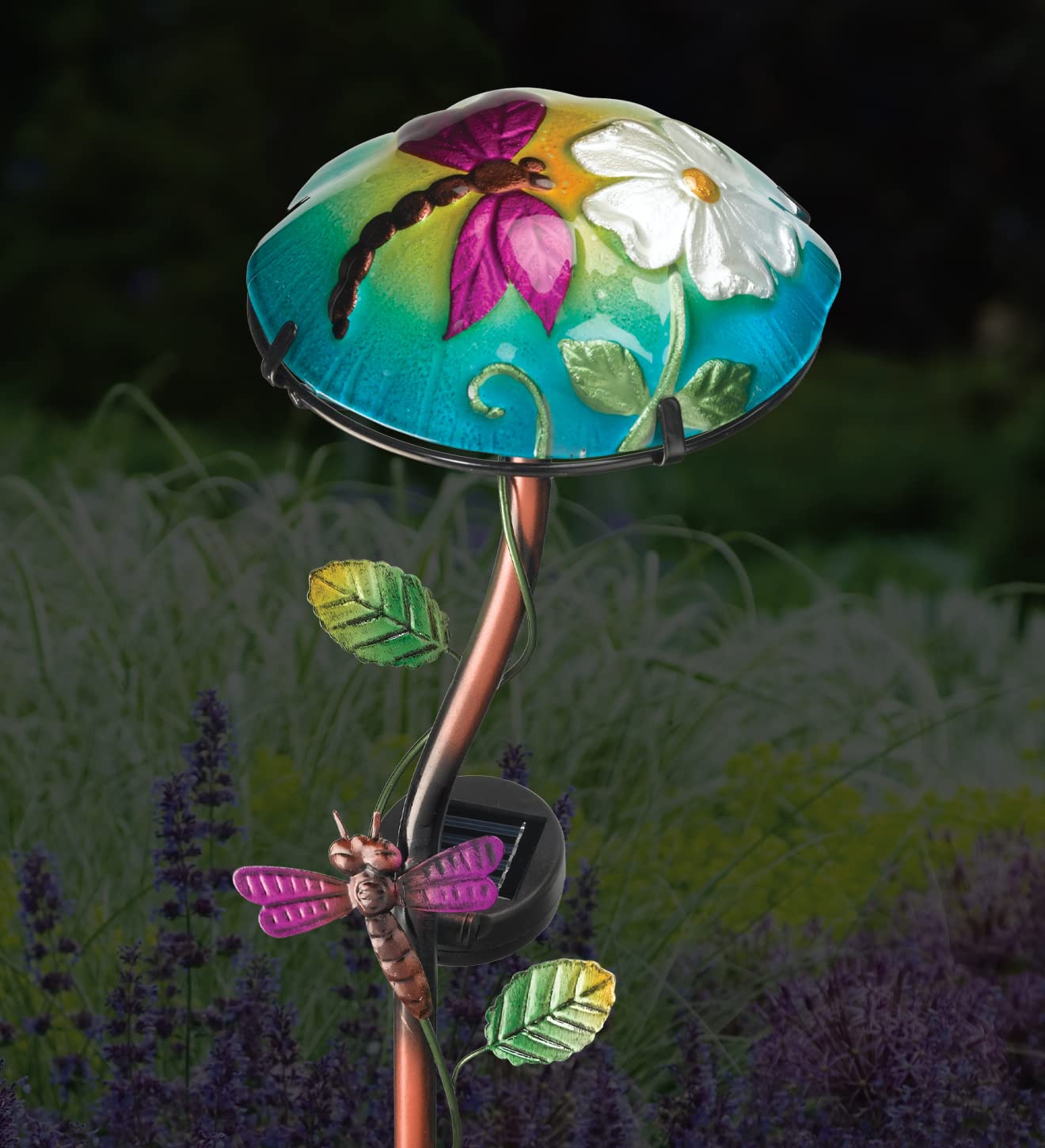 Solar Mushroom Stake Light - Waterproof Outdoor LED Garden Decor with Dragonfly Design, Pathway & Yard Art (6.5