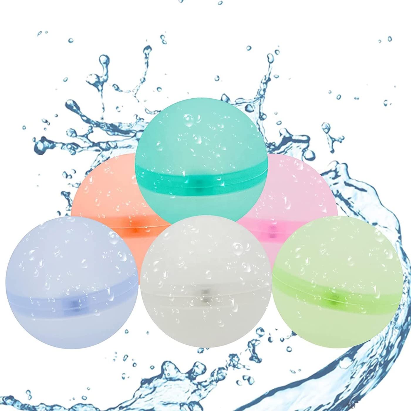 Eco-Friendly Reusable Water Balloons for Kids - Self-Sealing Water Splash Balls (6-Pack, Multi-Color) - Fun Summer Outdoor Water Games, Pool Party & Backyard Activities for Boys & Girls Ages 3-8