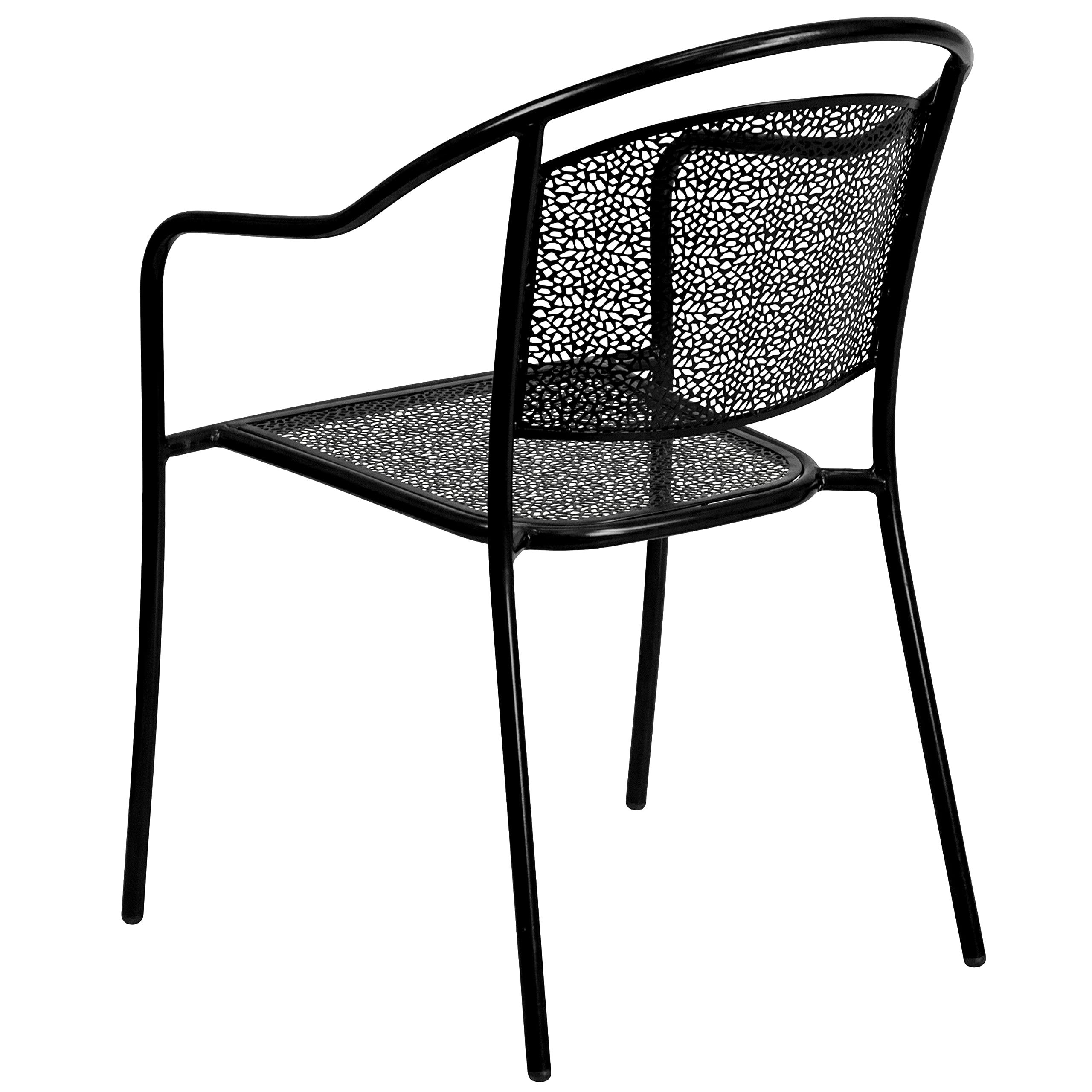 5 Pack Black Steel Indoor-Outdoor Patio Arm Chairs with Round Back - Durable Cafe Bistro Chairs for Restaurant, Garden, Balcony & Home Decor