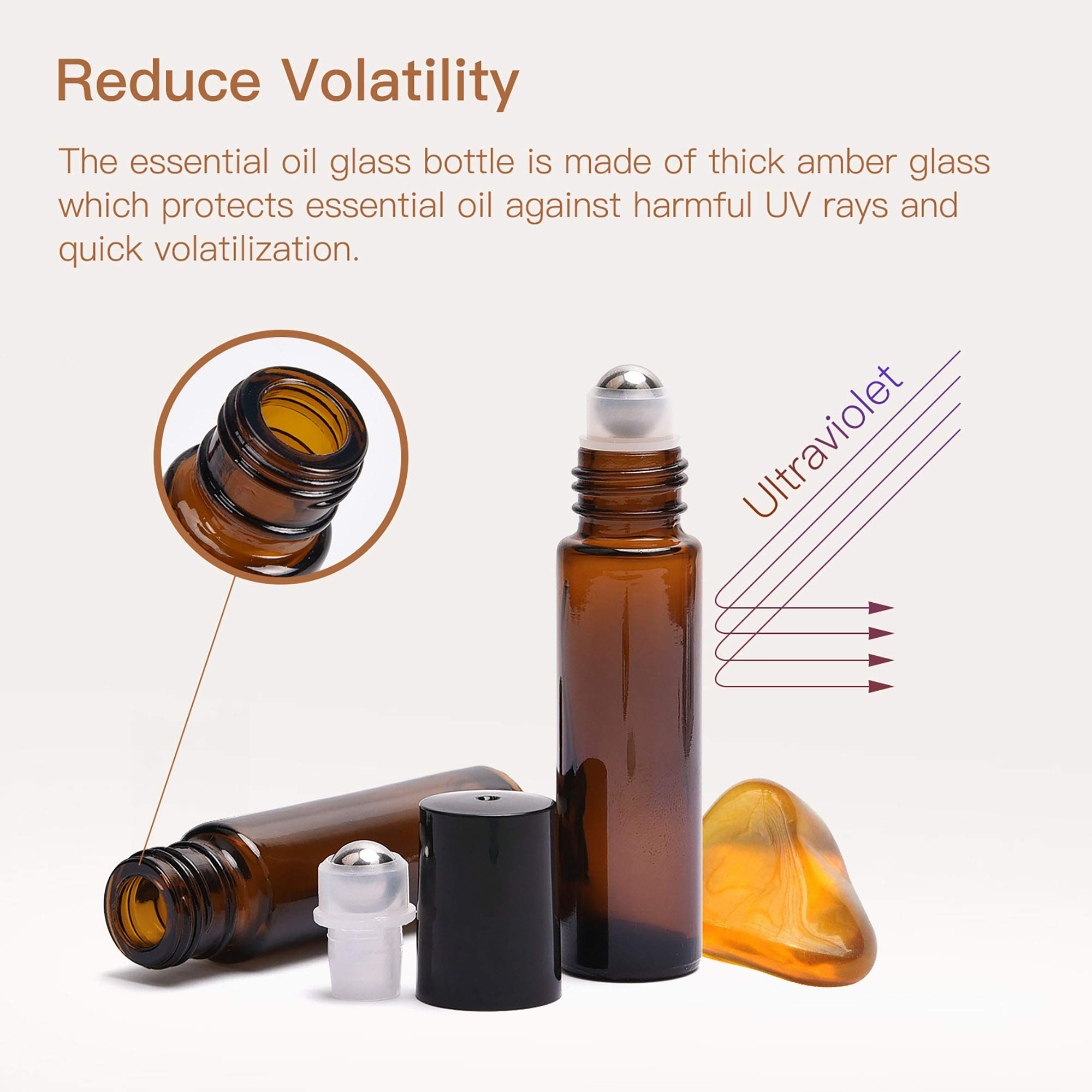 8 Pcs 10ml Roll On Glass Bottles for Essential Oils, Aromatherapy, and DIY Skincare - Perfect for Travel & Home Use