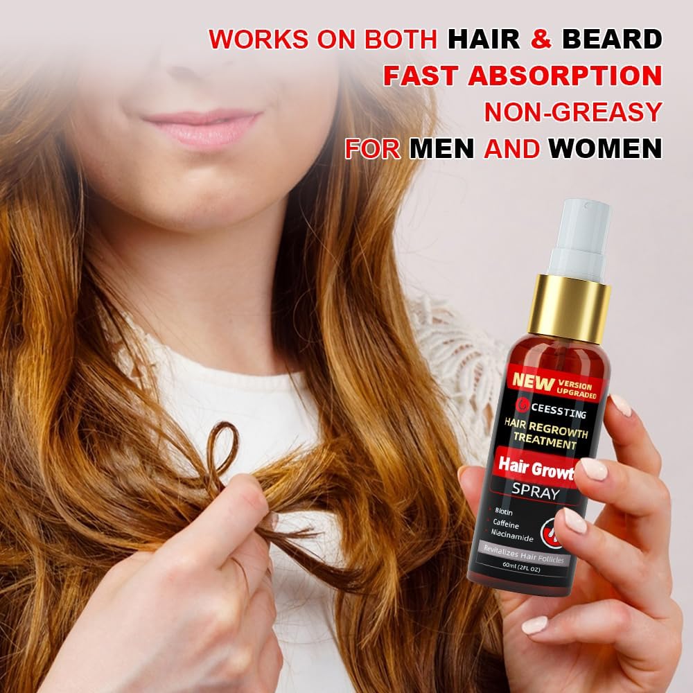 Ceessting Hair Growth Spray with Biotin, Caffeine & Niacinamide - Anti Hair Loss Treatment for Thinning Hair - Hair Regrowth Solution for Men & Women - 2oz - Perfect for Daily Use at Home, Salon or Travel