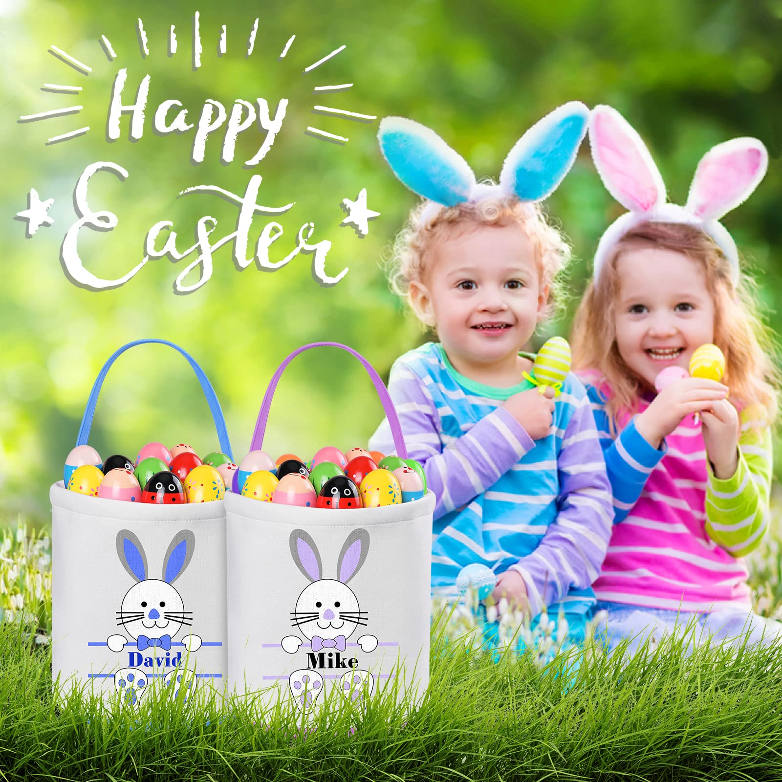 Personalized Easter Baskets for Kids - Custom Easter Gifts with Name, Easter Basket Stuffers for Toddlers & Children - Blue - Perfect for Easter Egg Hunts, Birthday Presents & Spring Celebrations