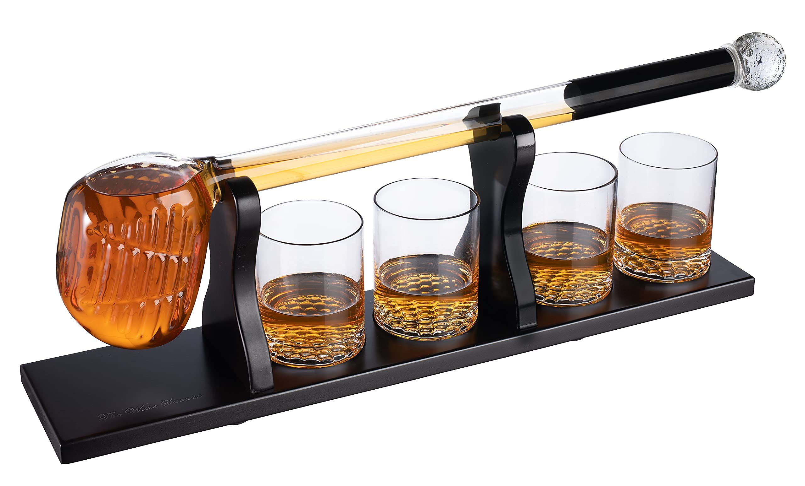 Premium Golf Club Whiskey Decanter Set with 4 Crystal Glasses - Unique Bourbon & Scotch Decanter Gift for Men - Perfect Golf-Themed Liquor Serving Set for Dad - Ideal for Home Bars, Man Caves, and Golf Enthusiast Gifts