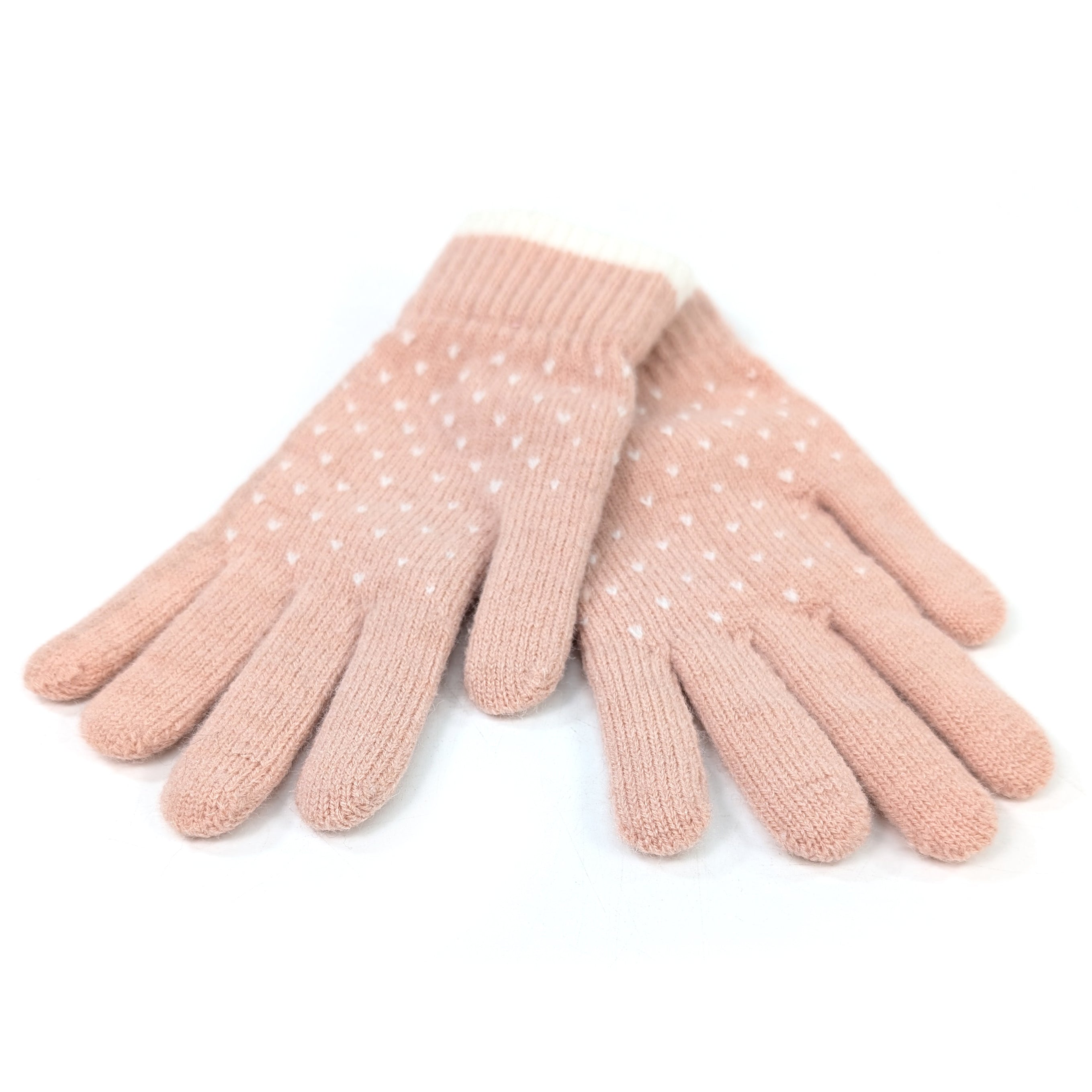 Tiny Hearts Gloves for Women - Soft Pink Knit Winter Gloves | Warm & Stylish Handwear for Cold Weather, Outdoor Activities & Fashion Accessories