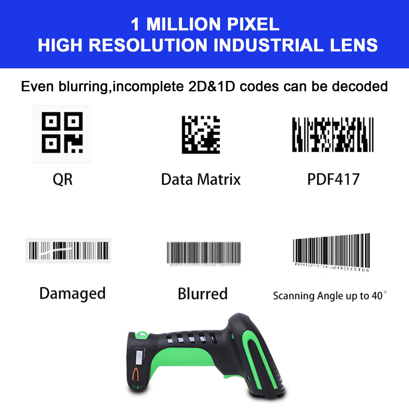 MDW8004 Bluetooth Wireless 2D Barcode Scanner - Dual Mode QR Code Reader for Metal & Inkjet Codes | Fast Magnetic Charging | Ideal for Retail, Warehouse & Inventory Management