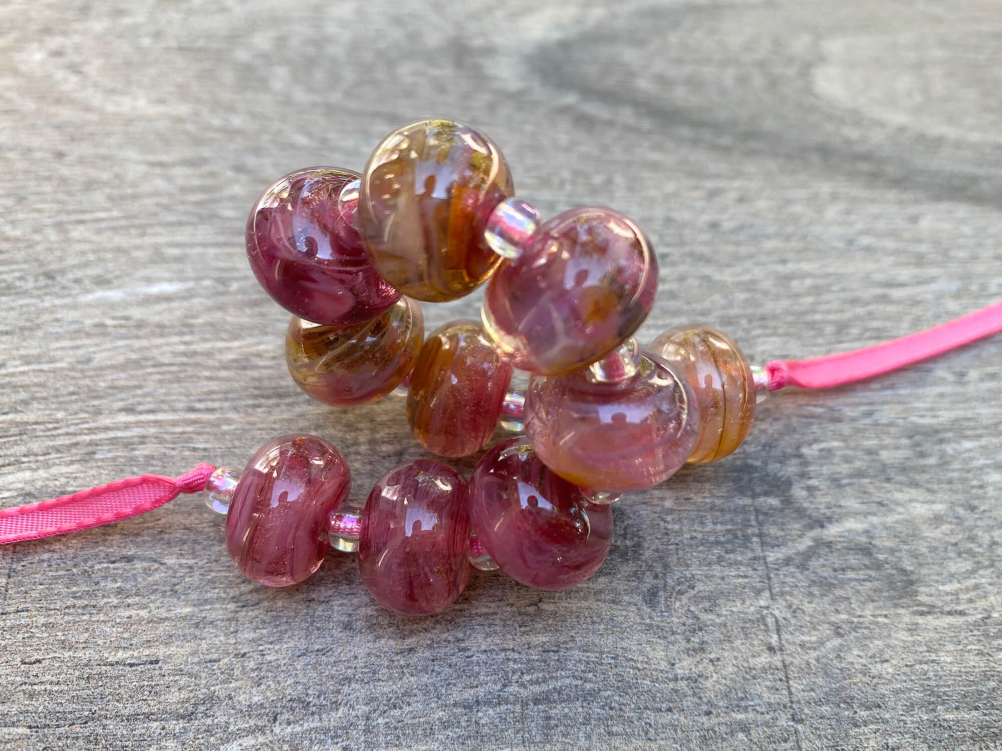 11pcs Kiss Me Pink Swirl Glass Lampwork Beads Set for Jewelry Making - DIY Bracelet, Necklace, Earrings Crafting Supplies - Perfect for Gift Giving & Handmade Creations