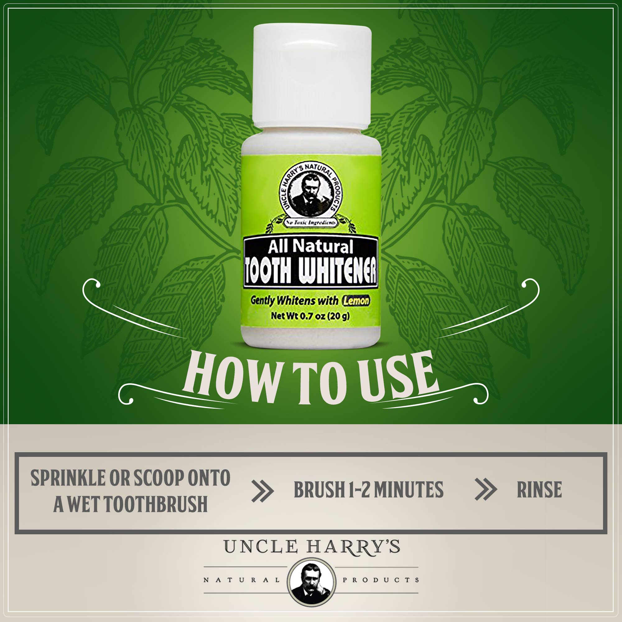 Uncle Harry's Natural Tooth Whitening Powder | Sensitive Teeth Whitening & Enamel Support | Gum Health & Fresh Breath Toothpaste Powder (0.7 oz) | Perfect for Travel & Daily Oral Care Routine