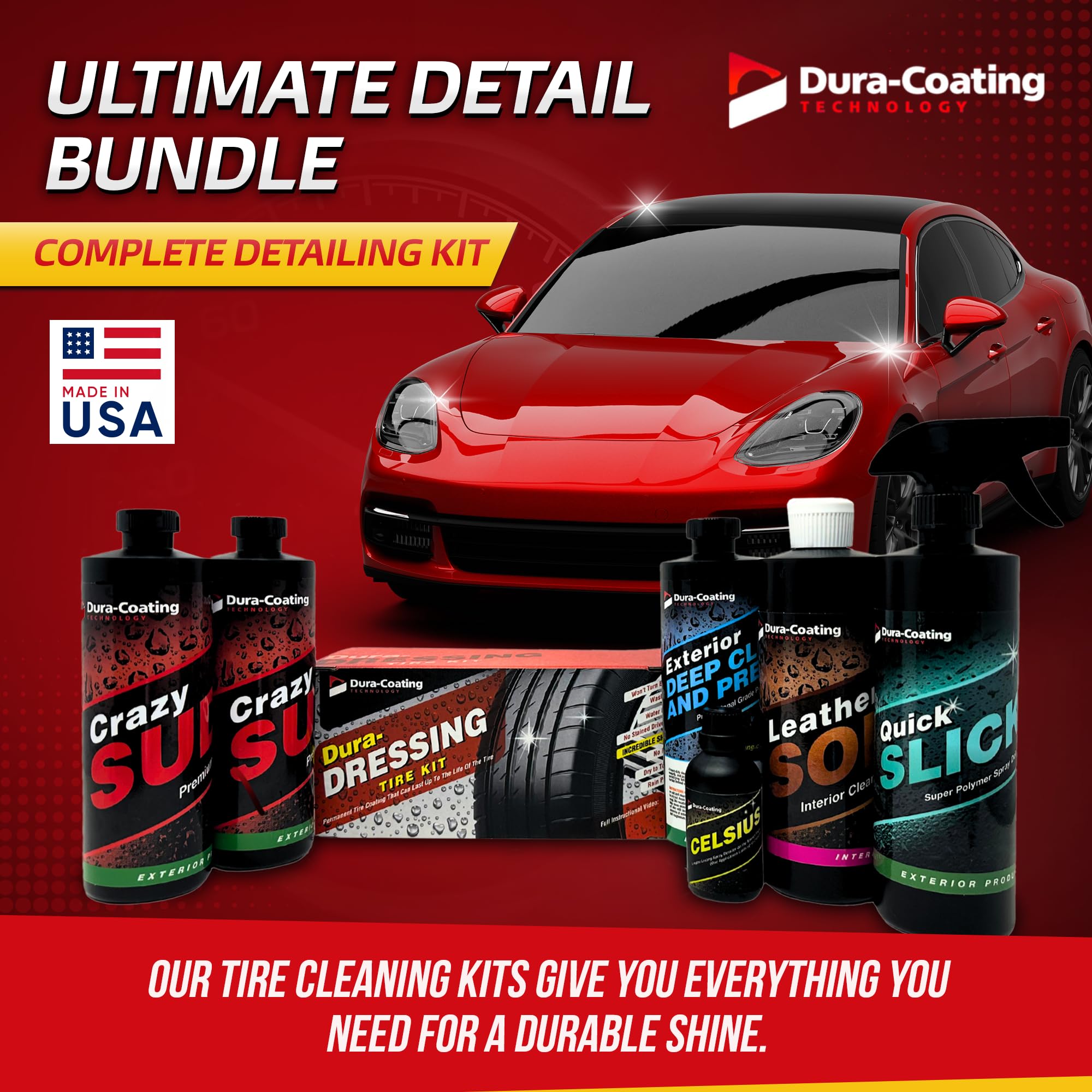 DURA-COATING TECHNOLOGY Ultimate Car Detailing Kit - Premium Car Wash & Tire Care Bundle with Dura-Dressing for Complete Vehicle Protection | Perfect for Car Enthusiasts & Professional Detailing