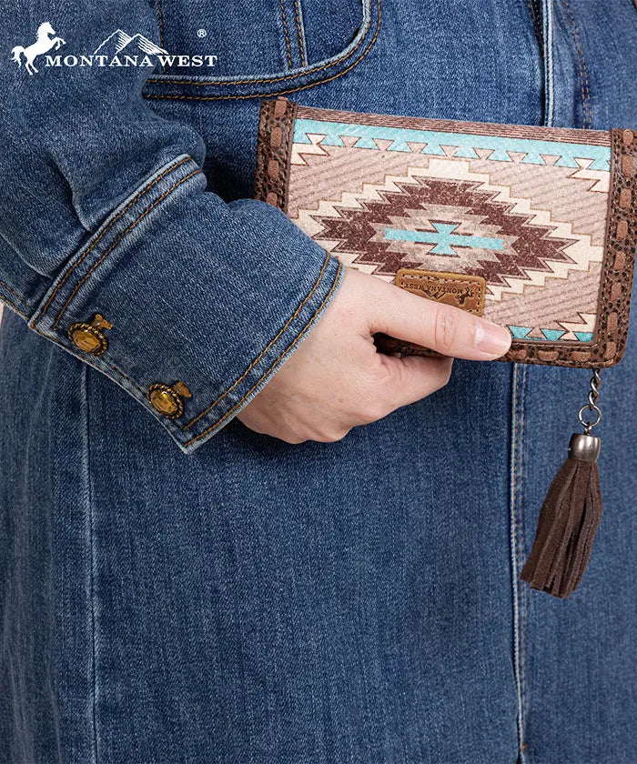 Montana West Aztec Printed Wallet for Women - Stylish Crossbody Phone Wallet with RFID Protection - Perfect for Travel, Shopping, and Everyday Use