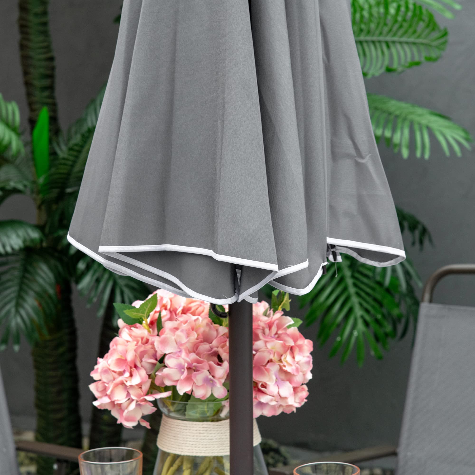 Outsunny 6-Piece Gray Patio Dining Set for 4 with Umbrella - Outdoor Round Glass Table & 4 Folding Chairs for Garden, Backyard, Poolside & BBQ Parties | Weather-Resistant & Space-Saving Design