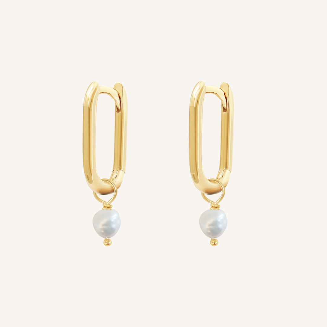Elegant Pearl Rectangle Hoop Earrings with Stone of Potential - Perfect for Weddings, Parties & Special Occasions