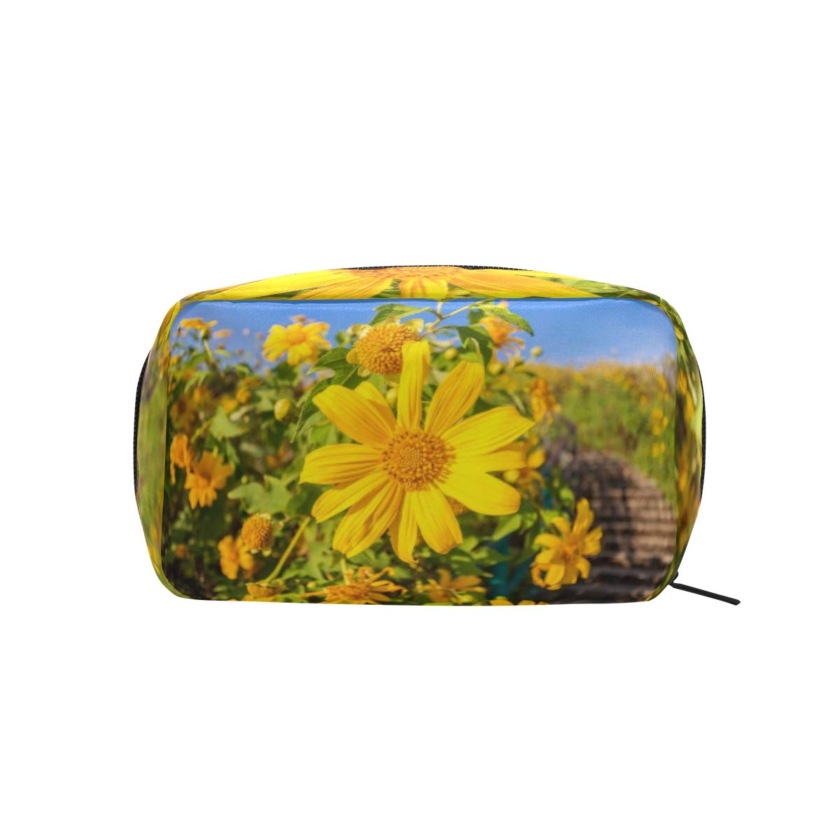 Sunflower Print Travel Makeup Bag for Women - Waterproof Cosmetic Organizer with Multiple Pockets - Perfect for Vacation, Gym, and Daily Use