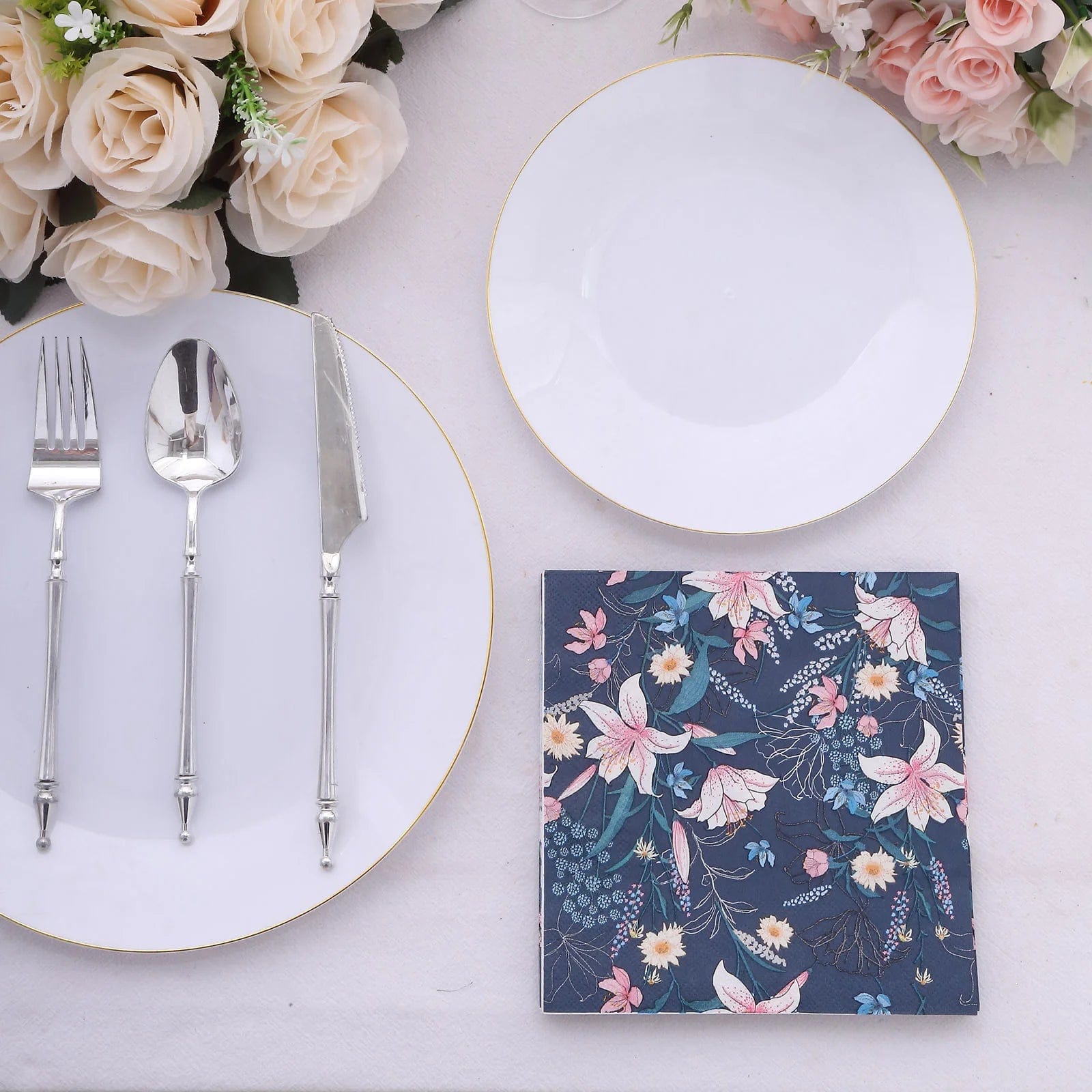 20-Pack Navy Blue 13x13 Inch Water Lily Cocktail Paper Napkins - Disposable Party Supplies for Weddings, Baby Showers & Dinner Parties