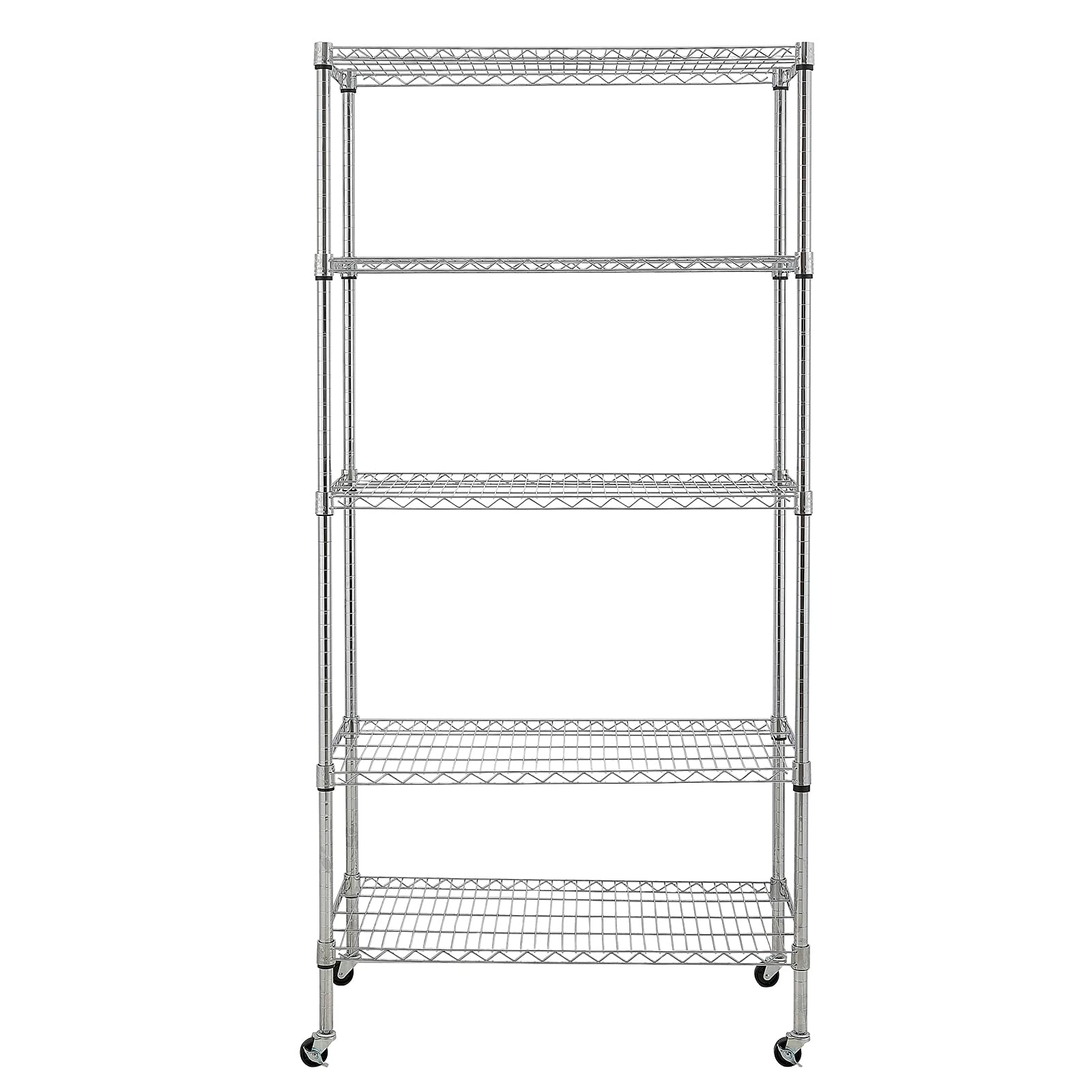 Adjustable 5-Tier Steel Wire Shelving Unit with PE Mat, Leveling Feet & Safety Device - 90 x 45 x 180cm Chrome Storage Rack for Garage, Kitchen, Pantry Organization & Commercial Use