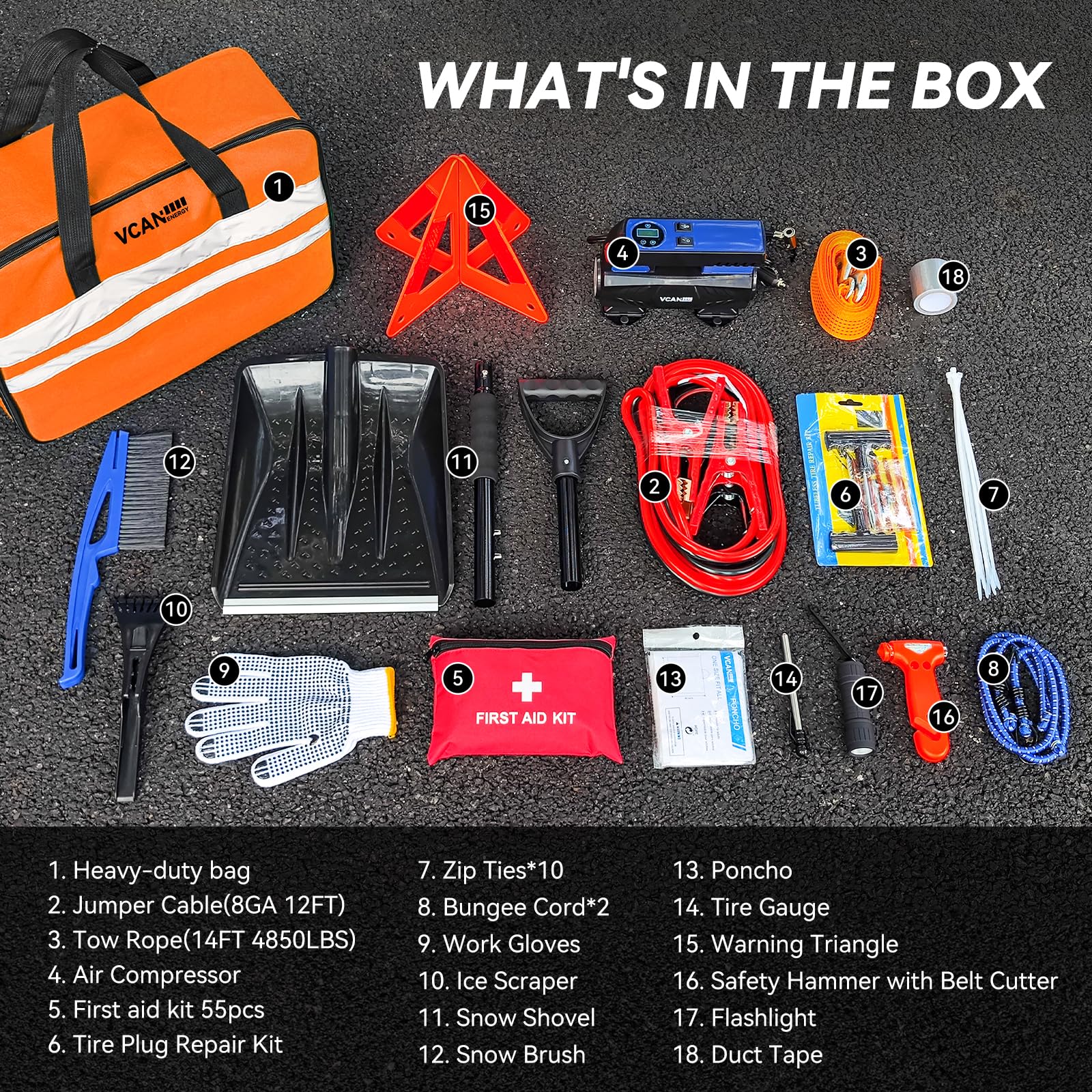 Portable Car Emergency Kit with Air Compressor - Winter Roadside Safety Assistance for Cars & Trucks | Essential for Road Trips, Winter Driving & Vehicle Emergencies