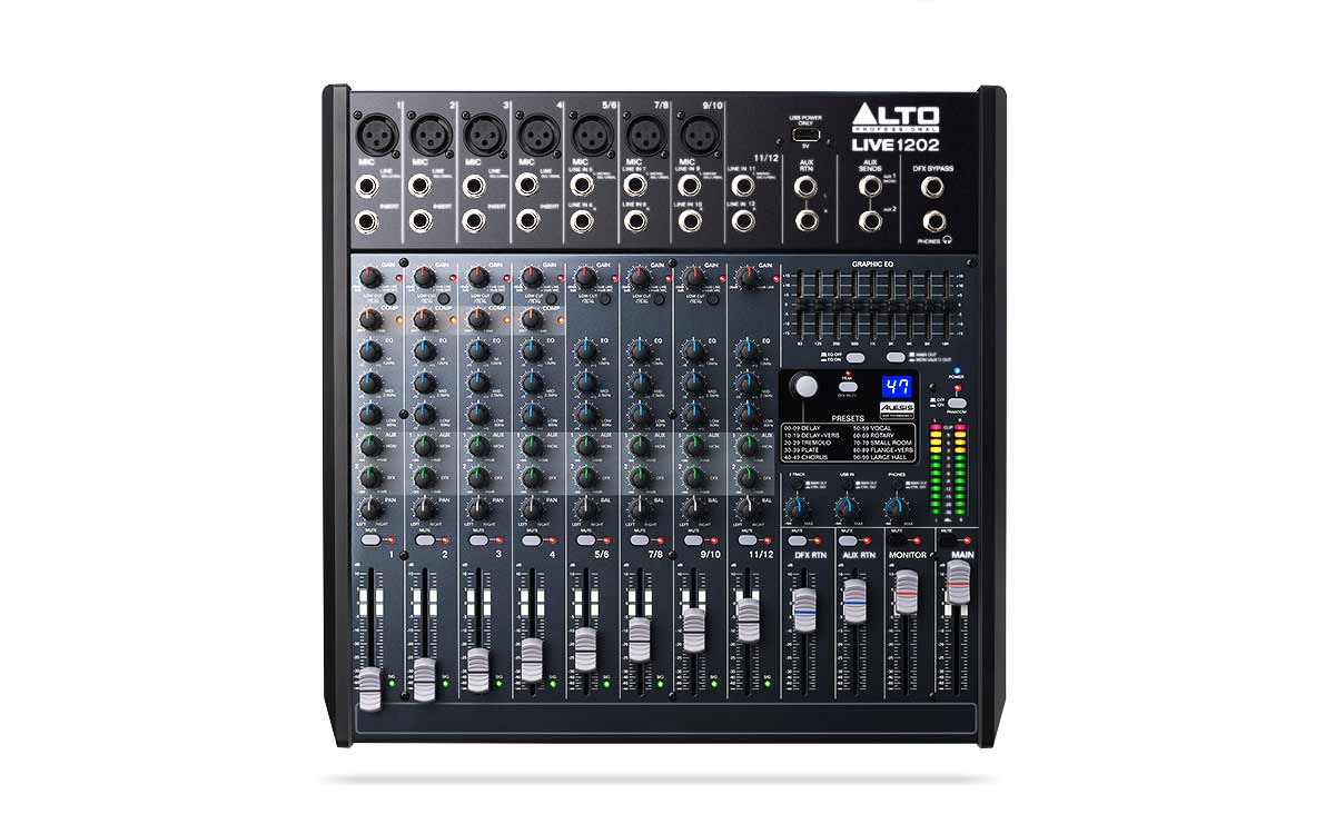 Alto Live 1202 Professional Audio Mixer - 12-Channel Digital Mixing Console with USB Interface for Live Sound & Studio Recording | Perfect for DJs, Bands, Podcasting & Home Studios