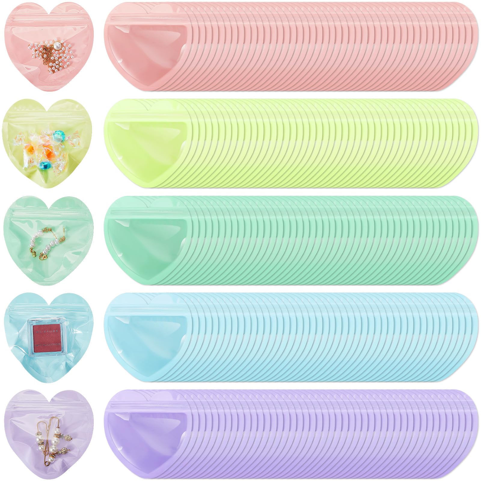 300 Pcs Heart-Shaped Jewelry Gift Bags - Small Clear Resealable Plastic Pouches for Rings, Earrings & Necklaces - Perfect for Wedding Favors, Birthday Party Gifts & Business Packaging Supplies