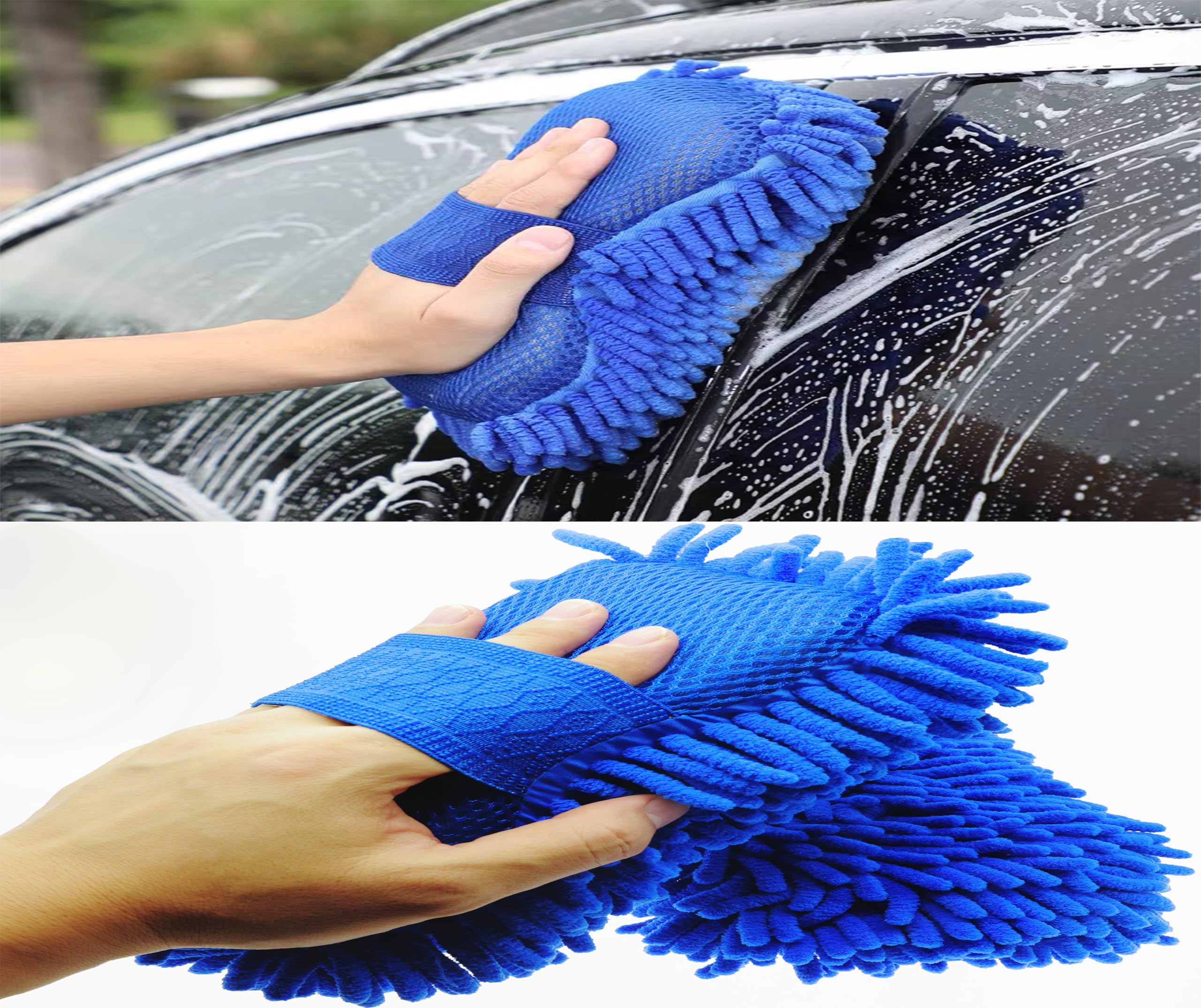 Premium Microfiber Car Wash Sponge - Non-Scratch Dual-Sided Chenille Sponge for Cars, Trucks, SUVs, Boats & RVs - Gentle Auto Detailing Mitt (2-Pack) - Perfect for Hand Washing, Wax Application & Paint Protection