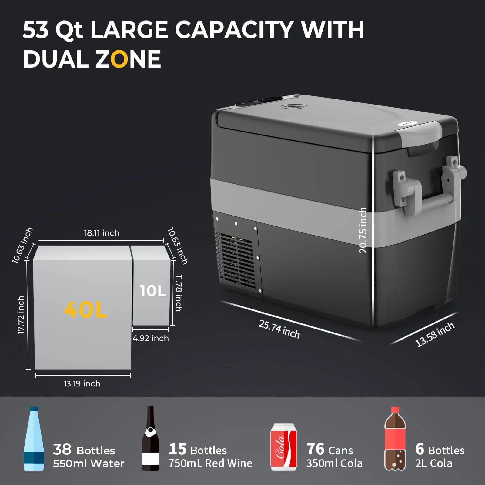 Bouge RV 12V 53 Quart (50L) Portable Car Refrigerator Freezer for Camping, Road Trips & Outdoor Adventures - Compact Cooler for Food, Drinks & Travel Essentials