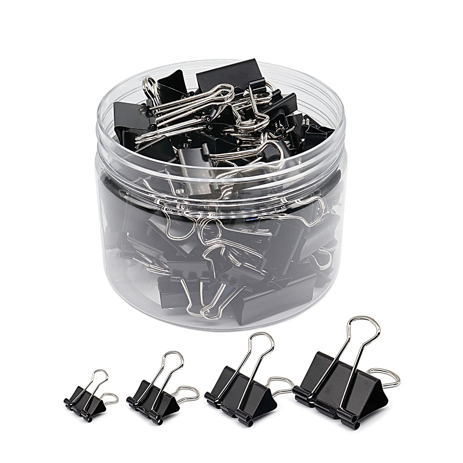 Premium Black Binder Clips Paper Clamps - 100 Pcs Assorted Sizes (Mini, Small, Medium, Large) - Heavy Duty Office & School Supplies for Organizing Documents, Files, and Paperwork - Perfect for Home Office, Classroom, and Business Use