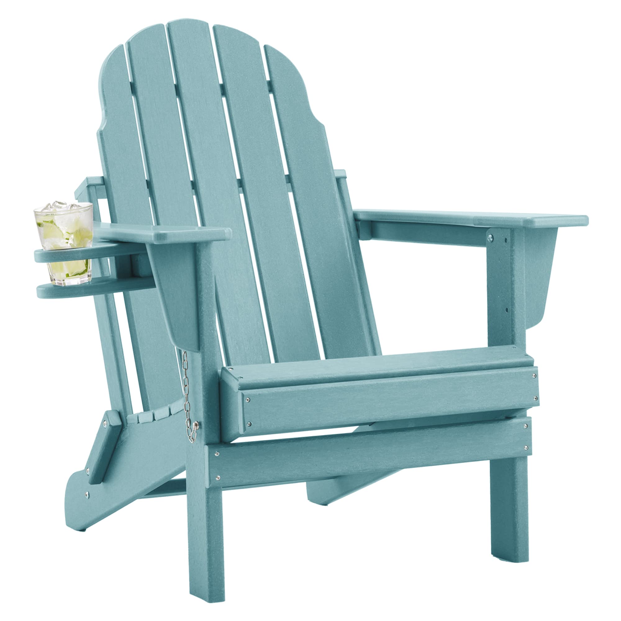 EROMMY Folding Adirondack Chair with Cup Holder - All-Weather HDPE Fire Pit Chairs (5-Step Easy Assembly) - Perfect for Patio, Poolside, Deck, Backyard & Garden - Aruba Blue | Outdoor Relaxation & Entertaining