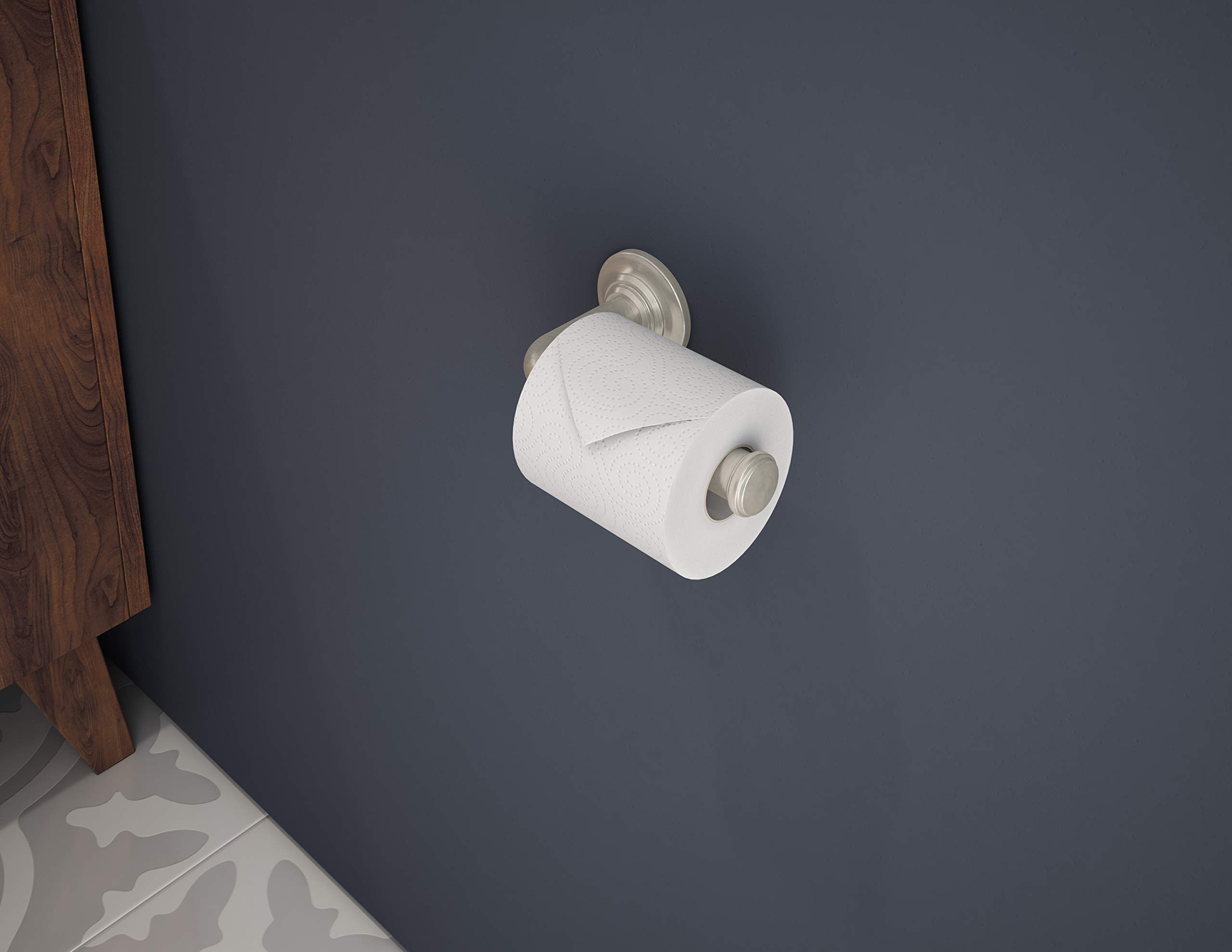 Symmons 513TP-STN Winslet Wall-Mounted Toilet Paper Holder in Satin Nickel - Durable Bathroom Tissue Dispenser for Home, Hotel & Office Use