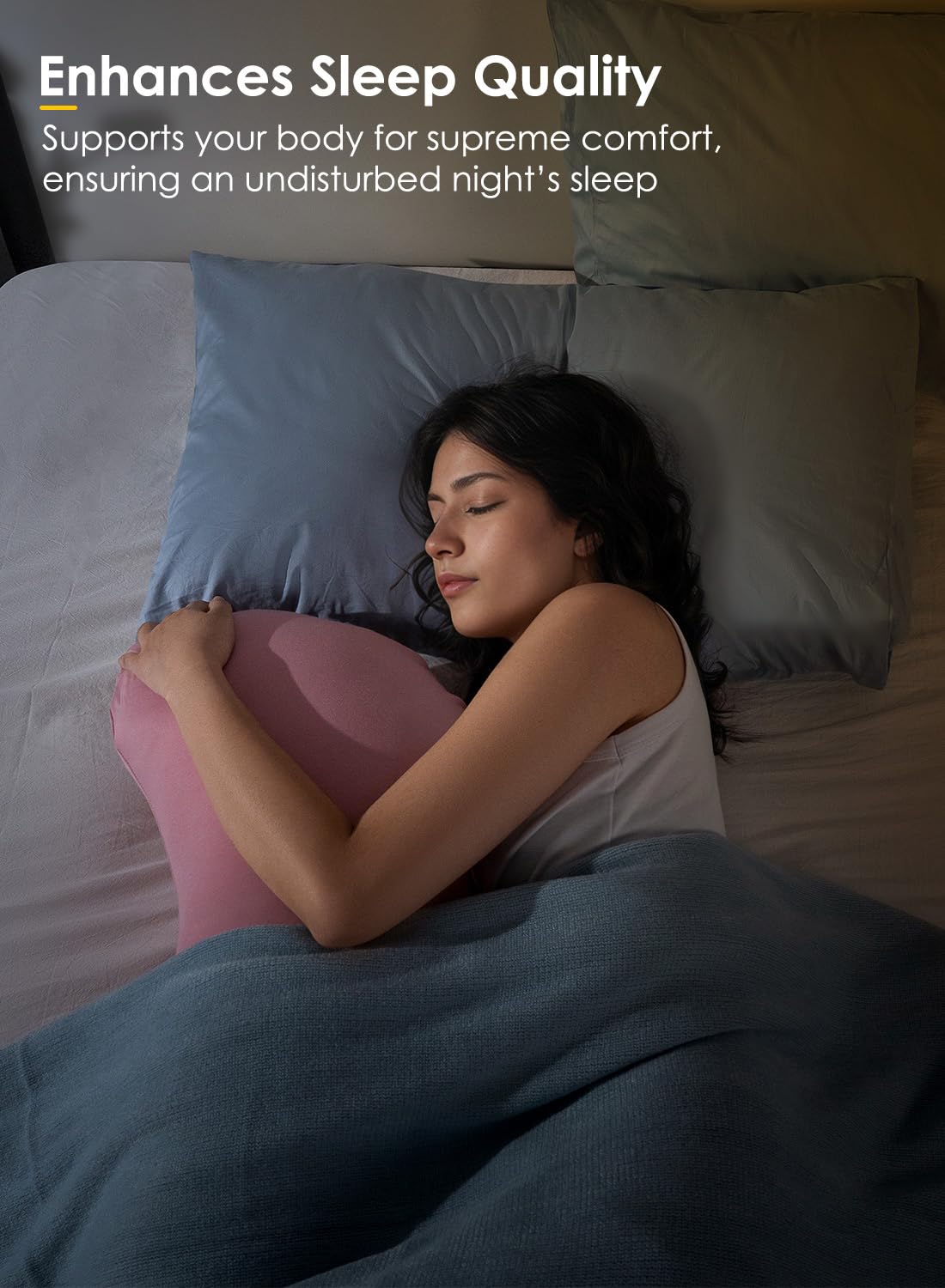 QUEEN ROSE Cooling Body Pillow for Adults - S Shaped Full Body Support Pillow with Removable Cover, Ideal for Side Sleepers & Pregnancy Comfort - Soft Hug Pillow for Bed, Couch & Travel (Pink)