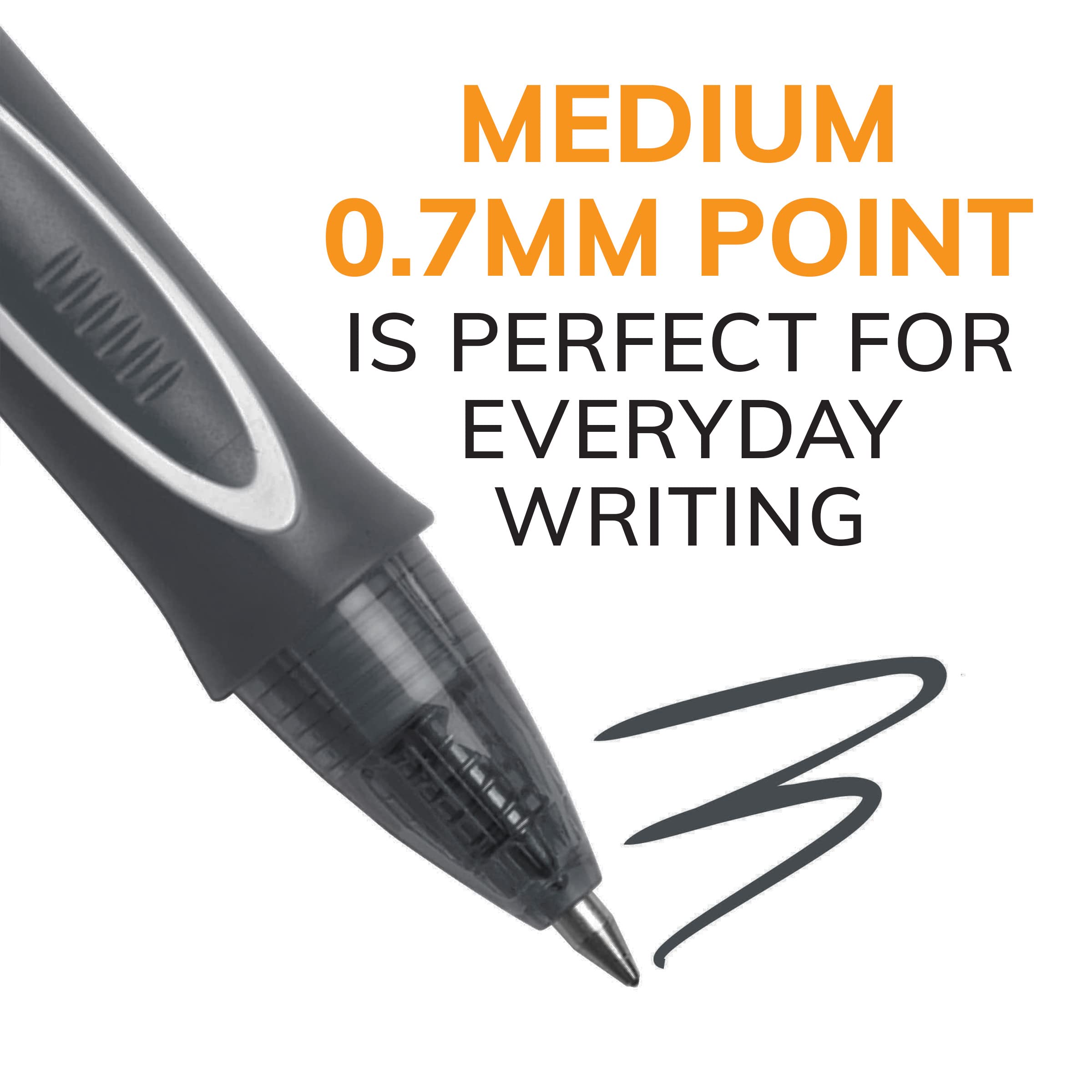 BIC Gel-Ocity Quick Dry Retractable Gel Pens - 0.7mm Medium Point Black Ink Pens (3-Pack) for Office, School, Note Taking & Smooth Writing