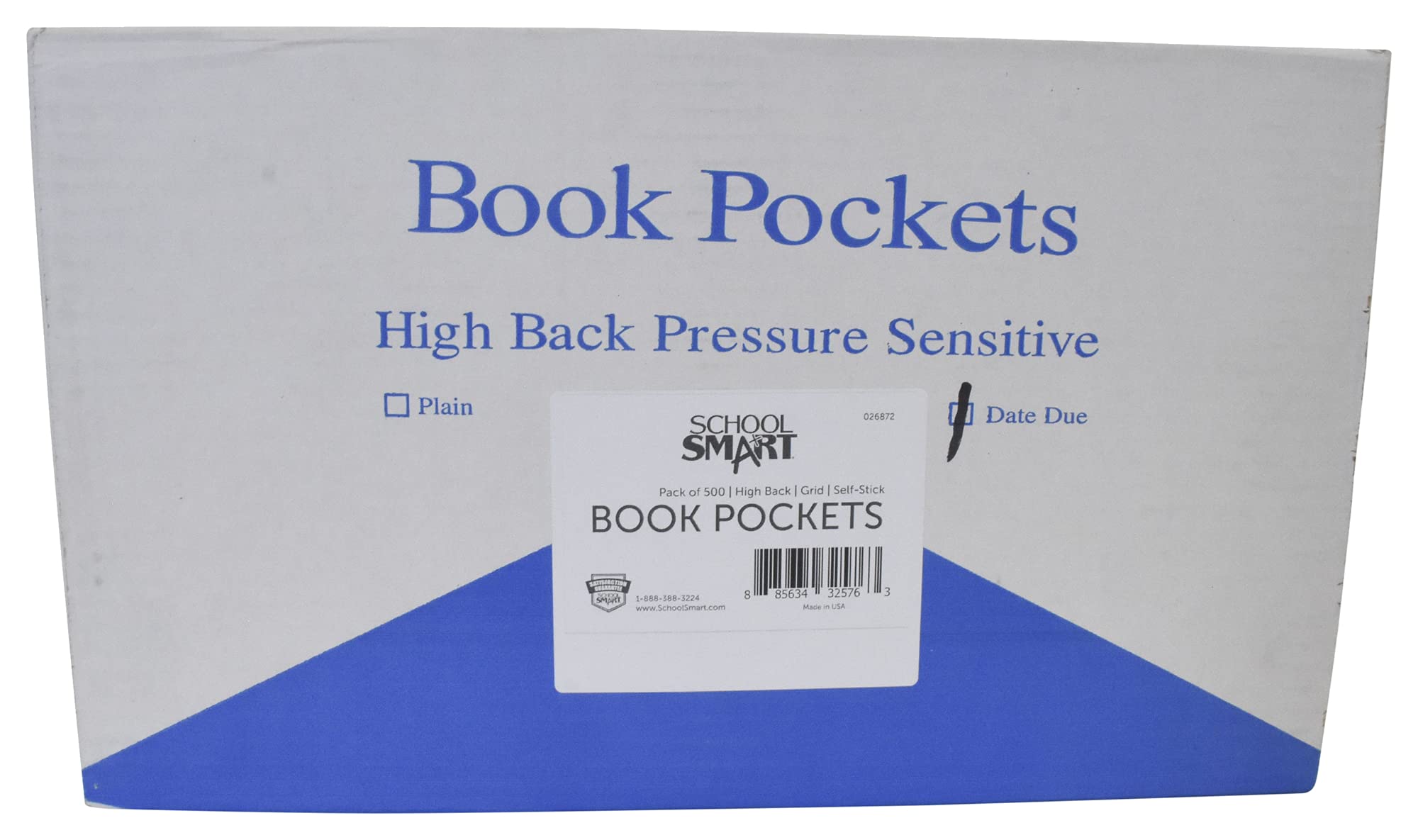 School Smart High Back Peel & Press Library Pockets with Grid - 3.5 x 6.25 Inches - Pack of 500 - Perfect for Classroom Organization, Book Checkout Systems & Library Management