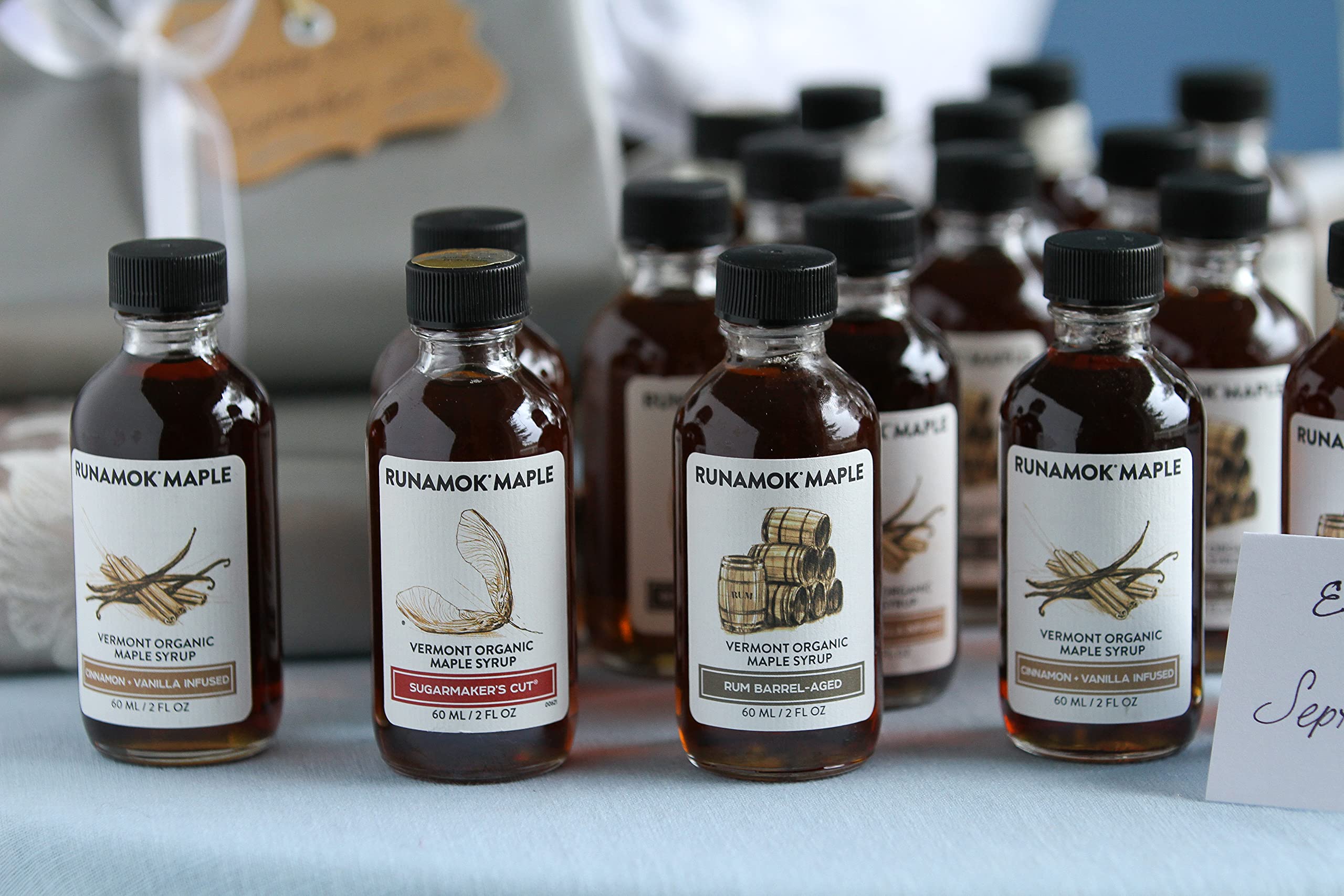 Premium Bourbon Barrel-Aged Maple Syrup Mini Bottles (2 Fl Oz/60ml) - 24-Pack for Wedding Favors, Stocking Stuffers & Gourmet Gifts | Pure Vermont Maple Syrup Sampler | Perfect for Pancakes, Cocktails & Dessert Toppings