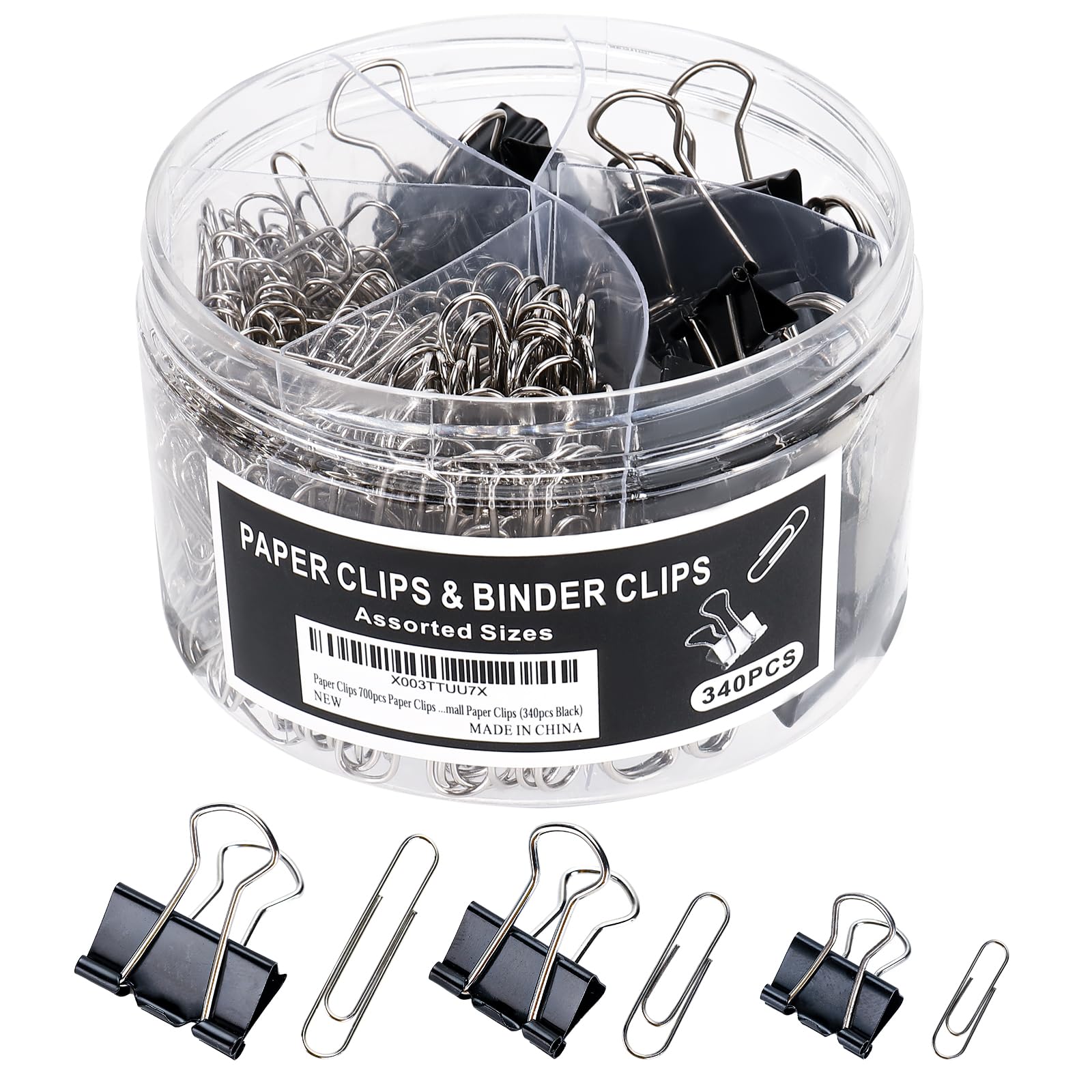340pcs Assorted Size Paper Clips Set - Large & Small Black Binder Clips for Office, School, Home Organization & Document Filing