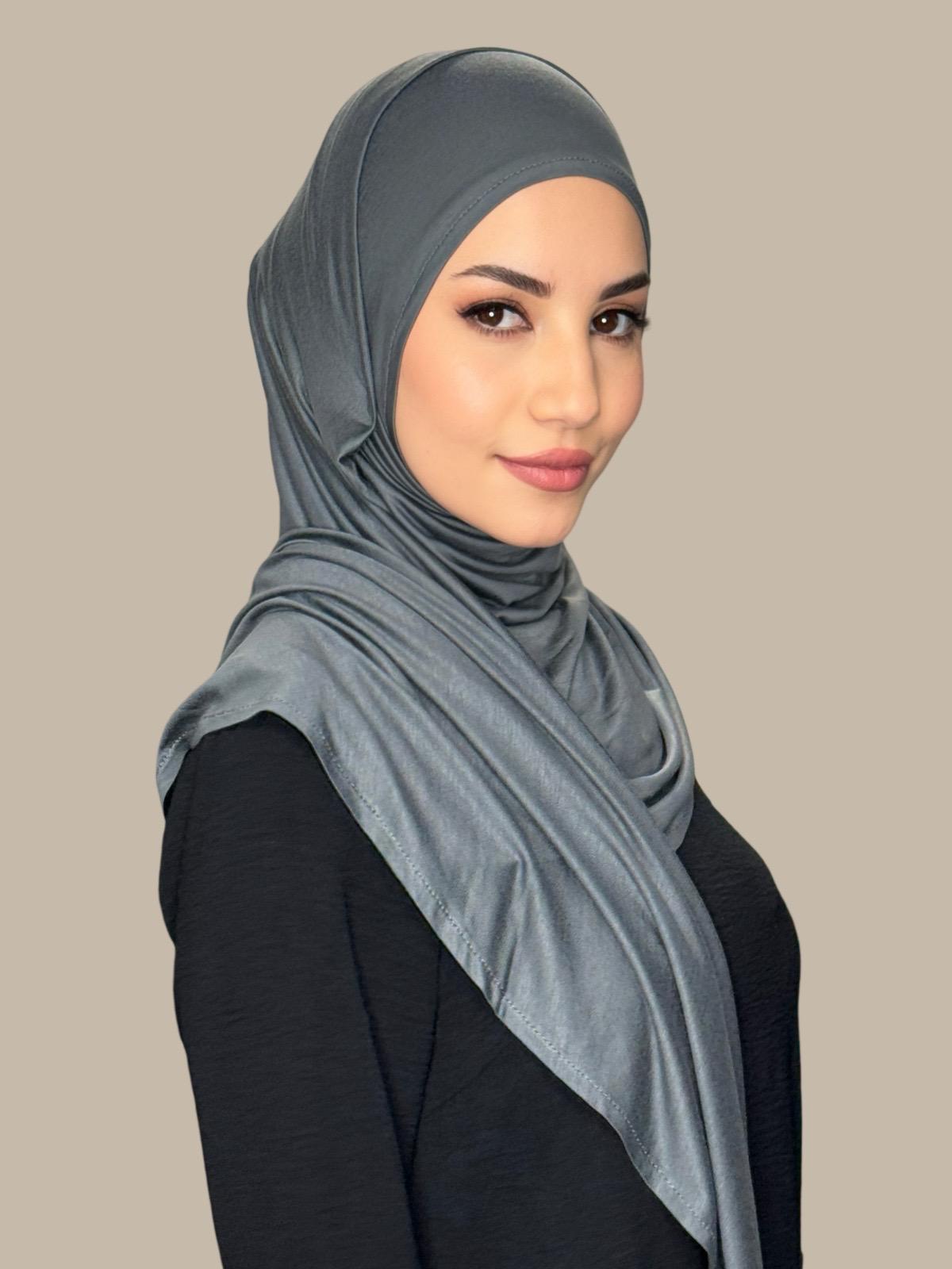 Premium Pre-Sewn Jersey Hijab in Pebble Grey - Soft & Comfortable for Everyday Wear, Work, and Prayer