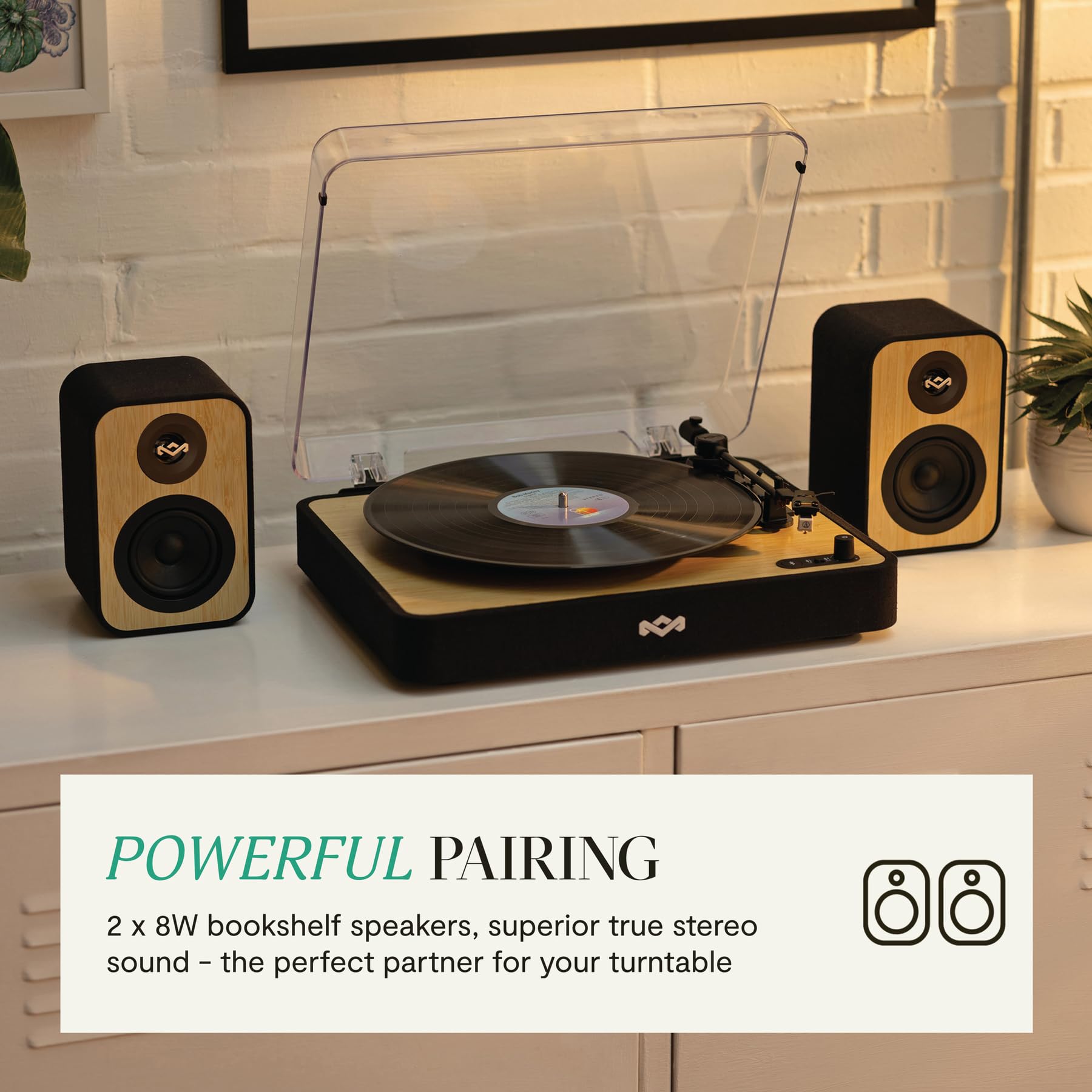 House of Marley Uplift Bluetooth Bookshelf Speakers - Bamboo Finish, Bluetooth 5.3, Superior Stereo Sound with RCA Input | Sustainable Design with Recycled Fabric & Eco-Friendly Packaging | Perfect for Turntables, Home Theater & Music Listening