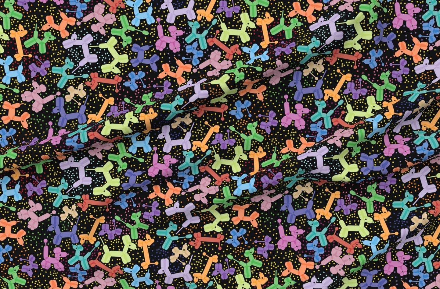 Balloon Black Balloons Dogs Animals Colorful Printed Denim Fabric by The Yard - Spoonflower Cotton Blend for Apparel, Home Decor & Upholstery - Perfect for DIY Crafts, Curtains & Throw Pillows