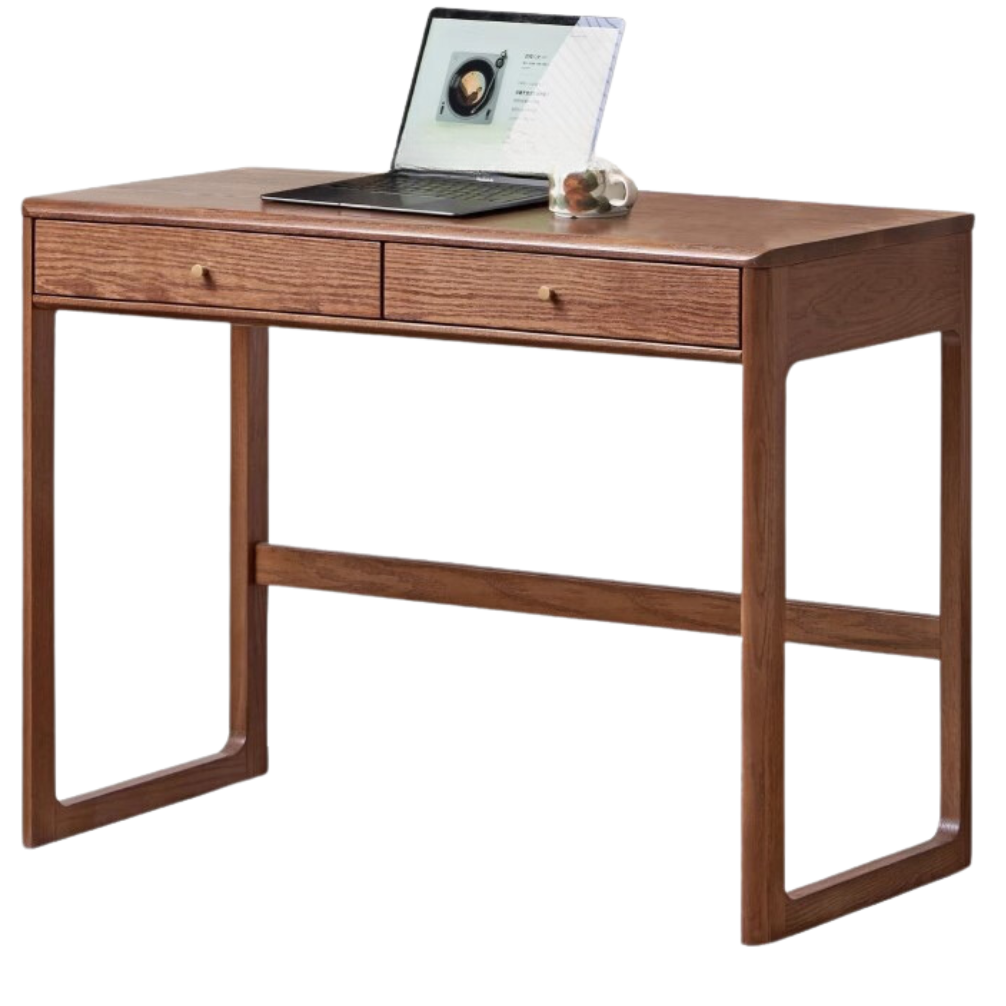 Solid Oak Wood Small Office Desk - Walnut Finish for Home & Workspace - Compact Writing Desk for Study, Dorm, or Apartment