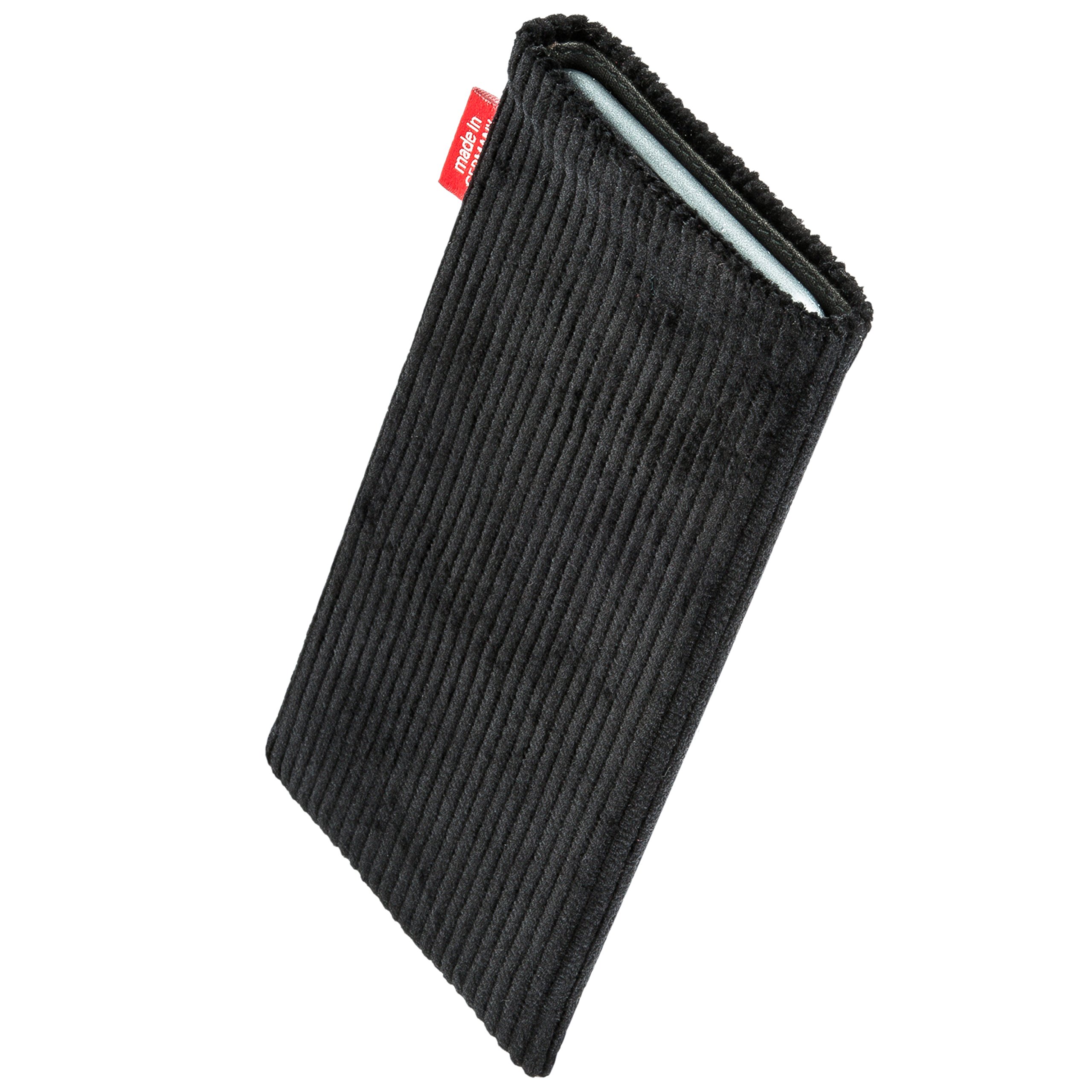Custom Corduroy Pouch for HTC Pixel XL - Retro Black Sleeve with Microfiber Lining for Screen Cleaning & Protection