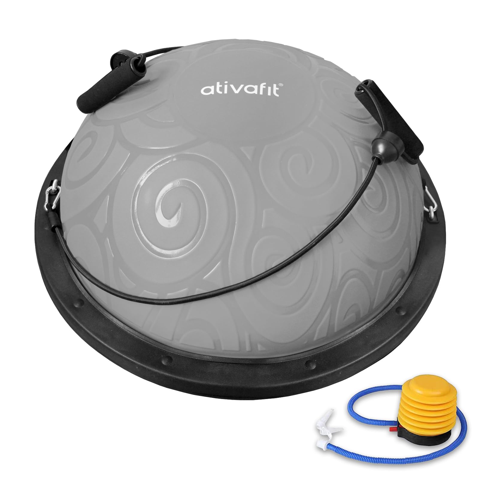 ATIVAFIT Half Exercise Ball - Inflatable Yoga Balance Trainer for Core Strength, Stability Workouts & Home Gym - Includes Resistance Bands, Pump - Supports 660 lbs - Perfect for Yoga, Pilates, Physical Therapy & Fitness Training