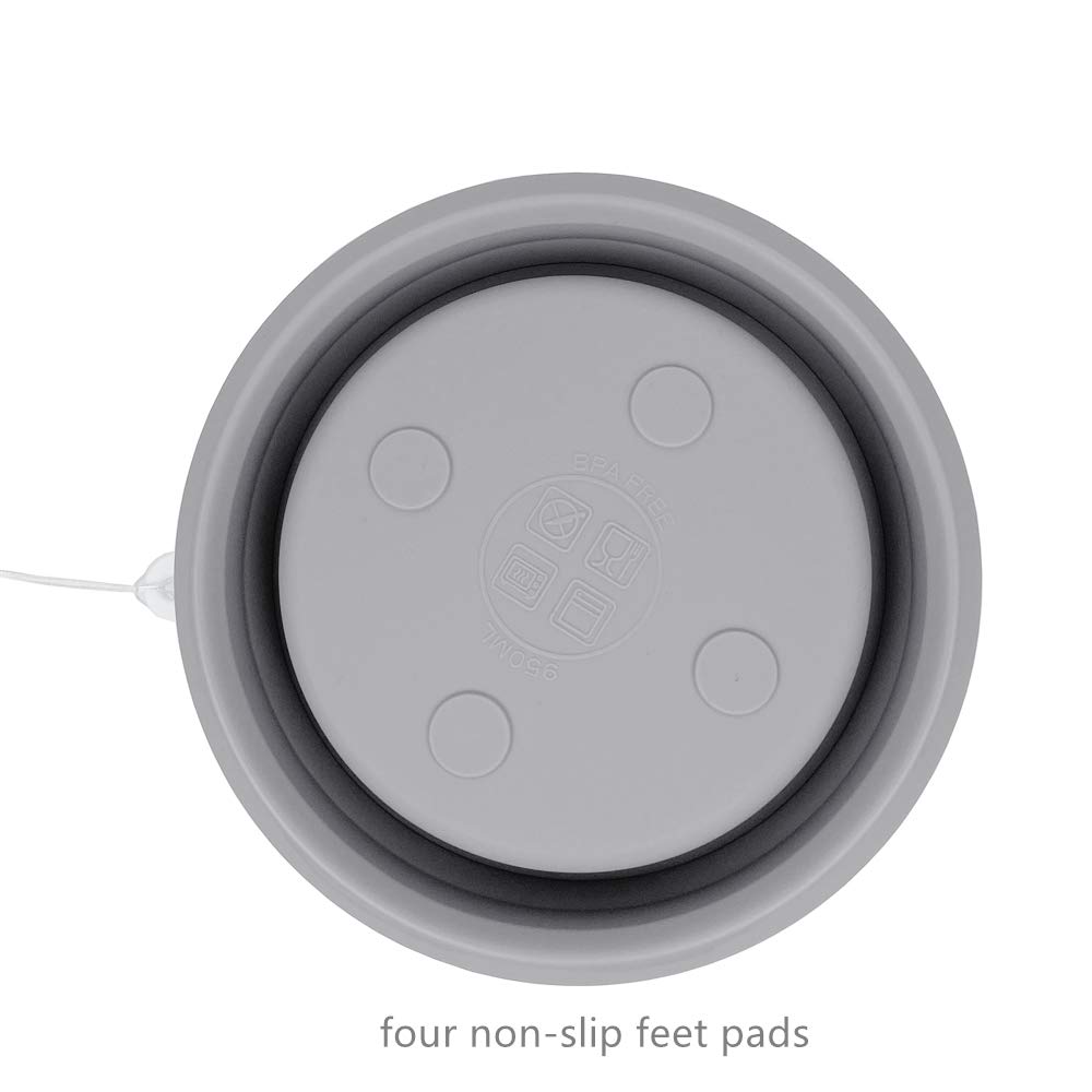 Collapsible Food Storage Containers with Lids - 32oz/950ml Silicone Containers for Travel, Camping & Hiking | Space-Saving, Leak-Proof, BPA-Free | Perfect for Meal Prep, Picnics & Outdoor Adventures (Grey)