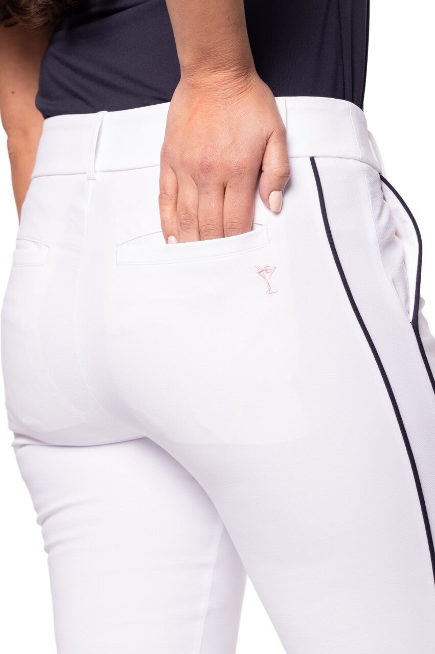 Women's White & Navy Stretch Ankle Pants - Comfortable Slim Fit Work Pants for Office, Travel & Casual Wear