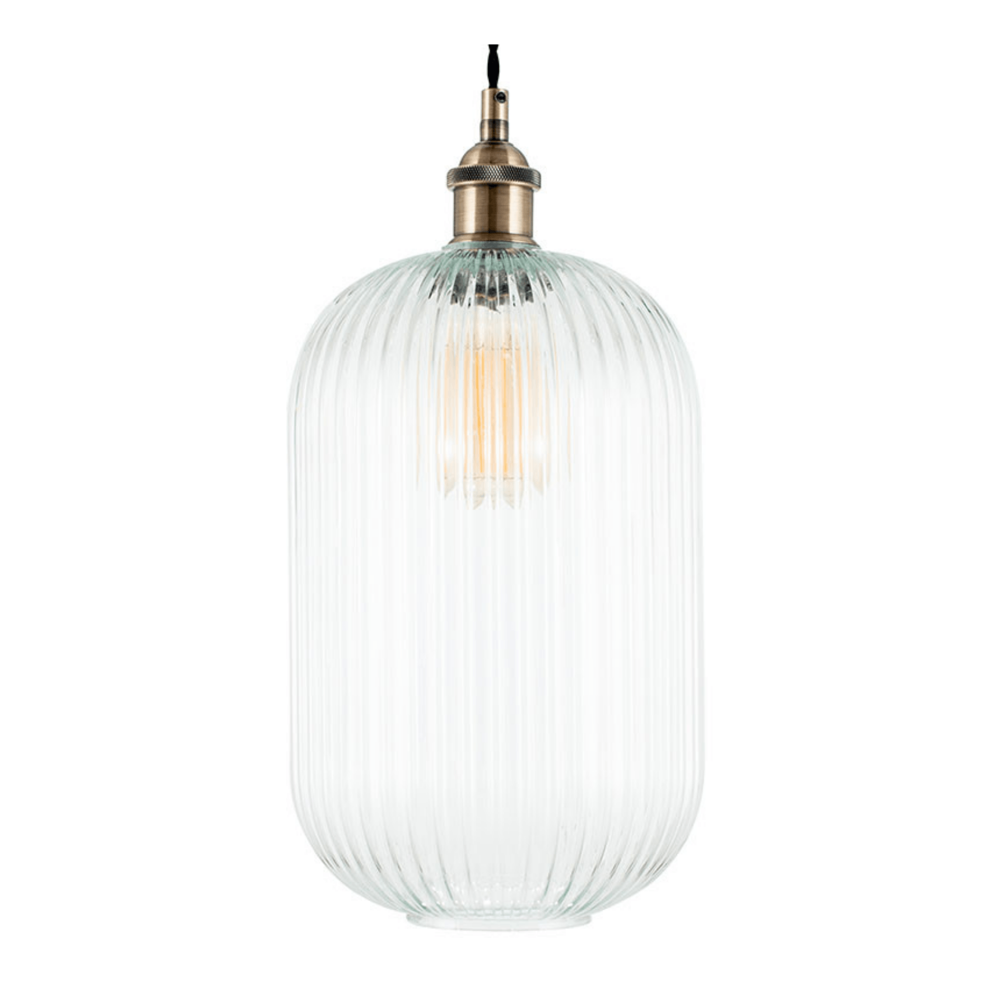 Abigail Clear Ribbed Glass Tall Pendant Light - Modern Minimalist Hanging Fixture for Kitchen Island, Dining Room & Entryway Lighting