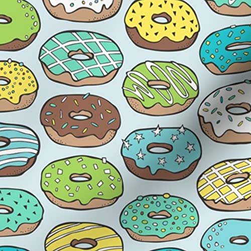Donut Printed Velvet Fabric by The Yard - Blue Spring Summer Food Sweets Candy Cookies Comic Design for Upholstery, Home Decor & Apparel | Perfect for DIY Projects, Curtains, Throw Pillows & Fashion Sewing