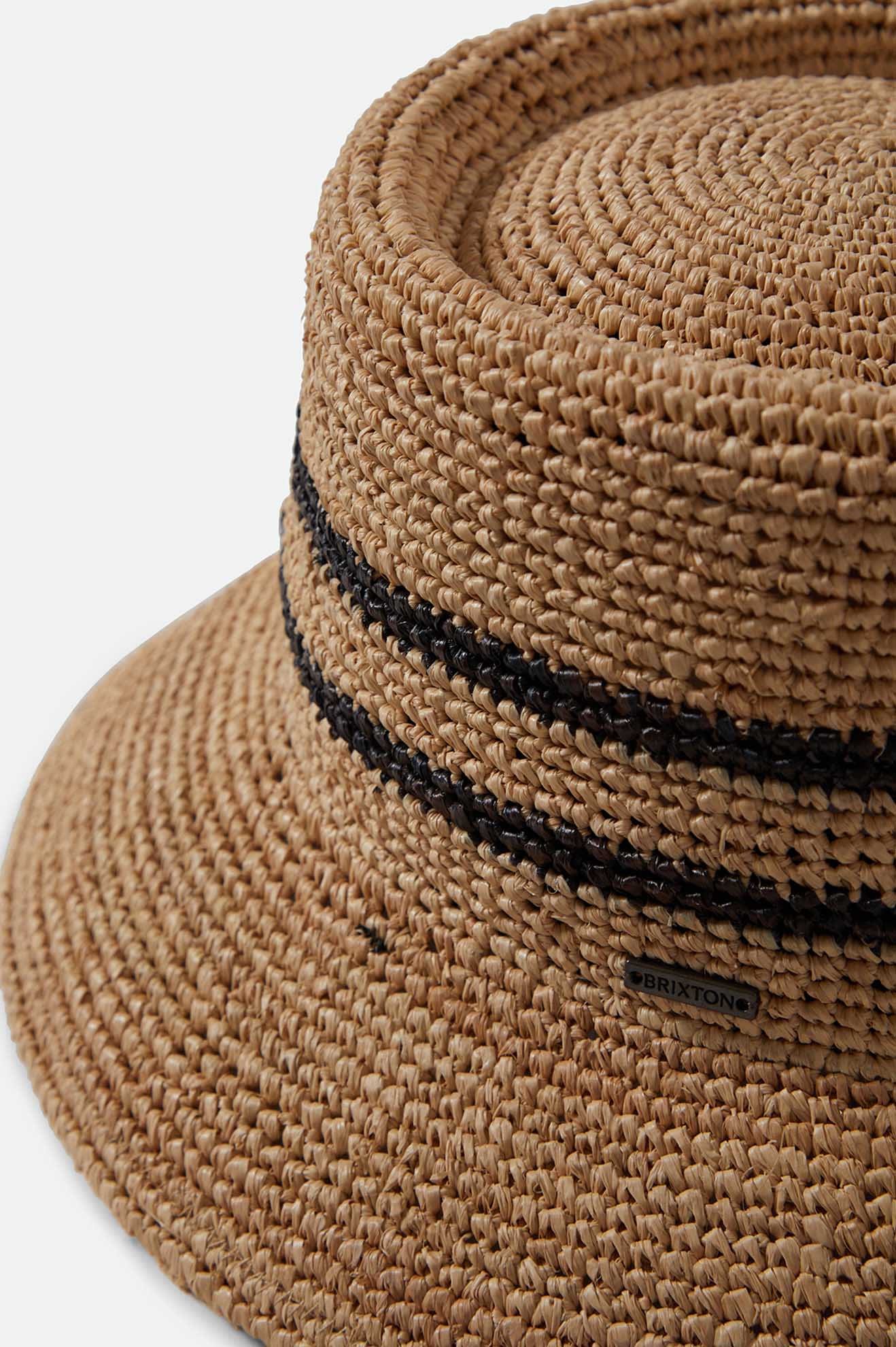 Ellee Straw Bucket Hat for Women - Summer Beach Sun Hat with UPF 50+ Protection - Tan & Black Wide Brim Hat for Outdoor, Travel, and Vacation