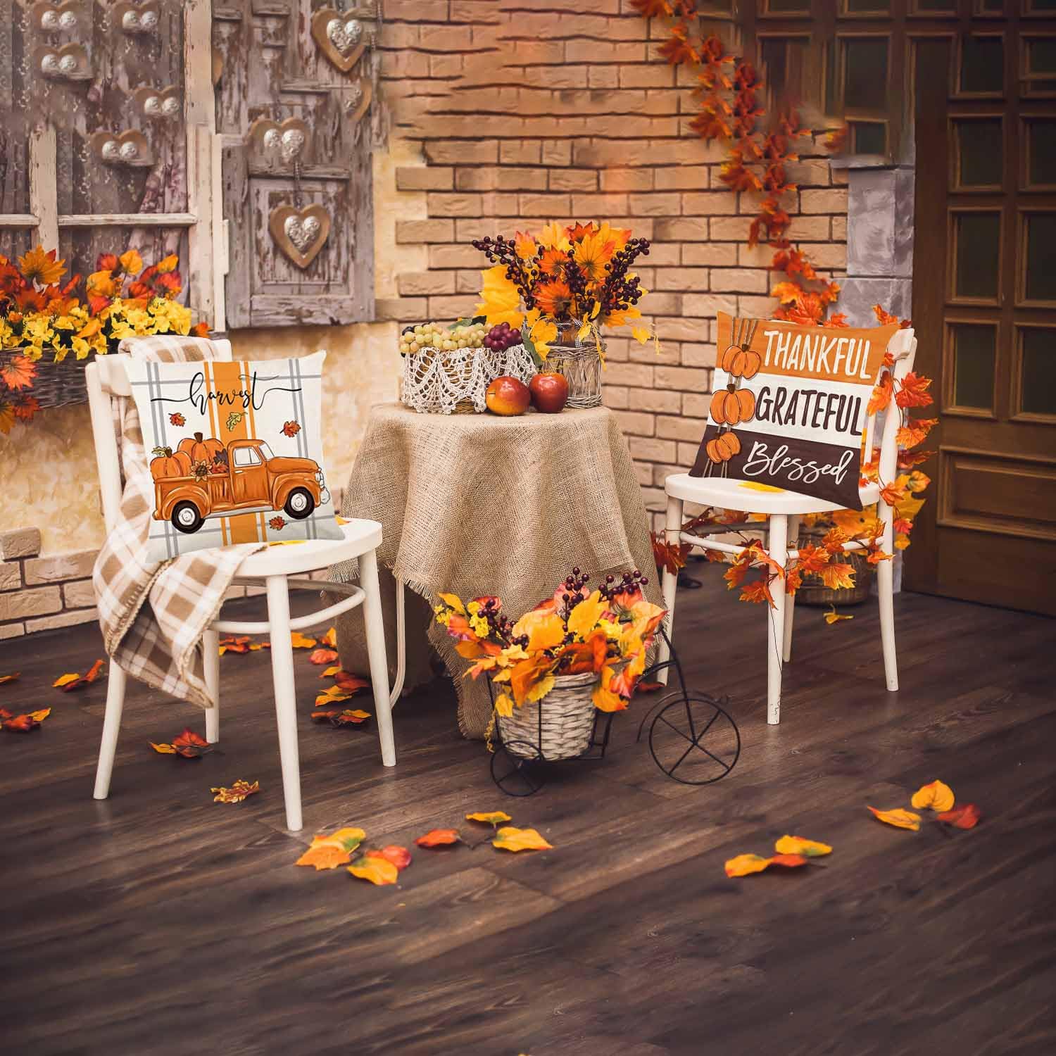 ONFAON Fall Pillow Covers 18x18 Set of 4 - Autumn Thanksgiving Home Decor Cushion Cases for Couch, Sofa & Living Room - Cozy Seasonal Decorations for Fall Harvest, Halloween & Thanksgiving Gatherings