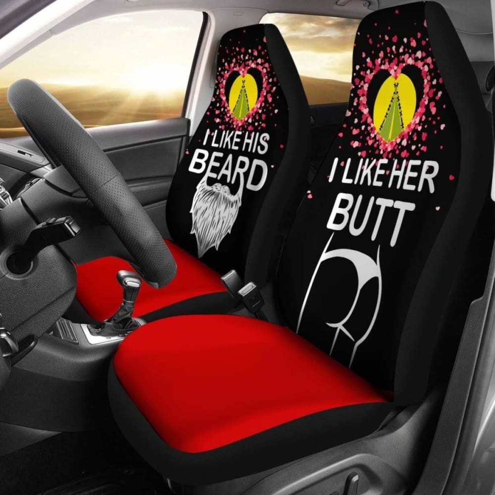 Premium Sivage Car Seat Covers Set of 2 - Valentine's Couple Design with 'Her Butt & His Beard' Theme - Universal Fit for Cars, Trucks & SUVs - Perfect Gift for Couples & Car Enthusiasts
