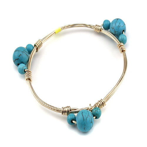 Turquoise Beaded Wire Bangle Bracelet - Handmade Boho Jewelry for Women, Perfect for Casual Wear & Festivals